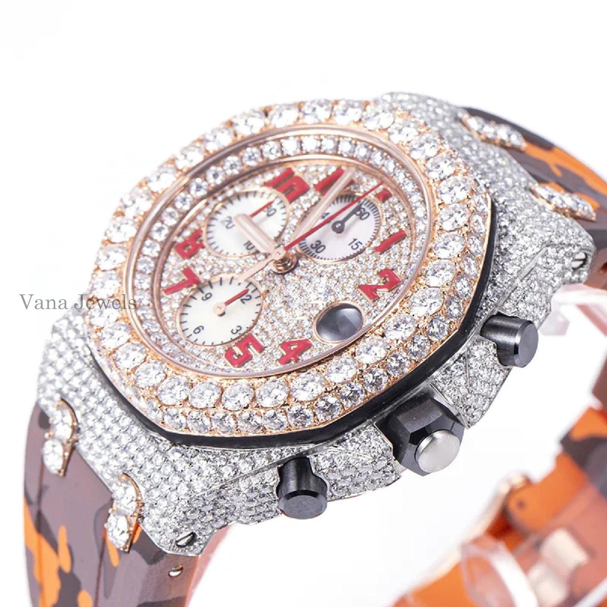 VVS Moissanite Diamond-Studded Rubber Belt Watch - Vana Jewels