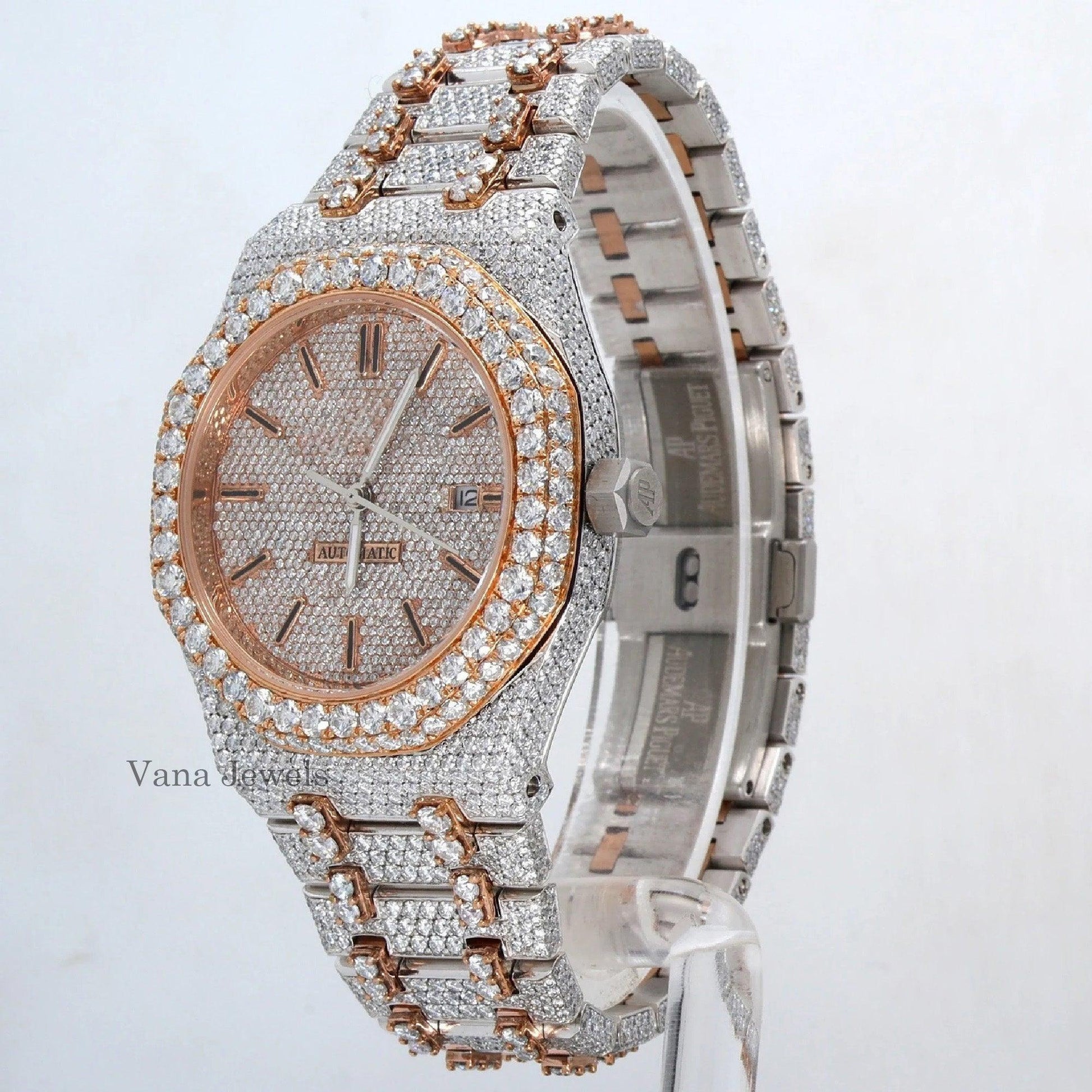 Two-Tone Iced Out Automatic Diamond Watch - Vana Jewels