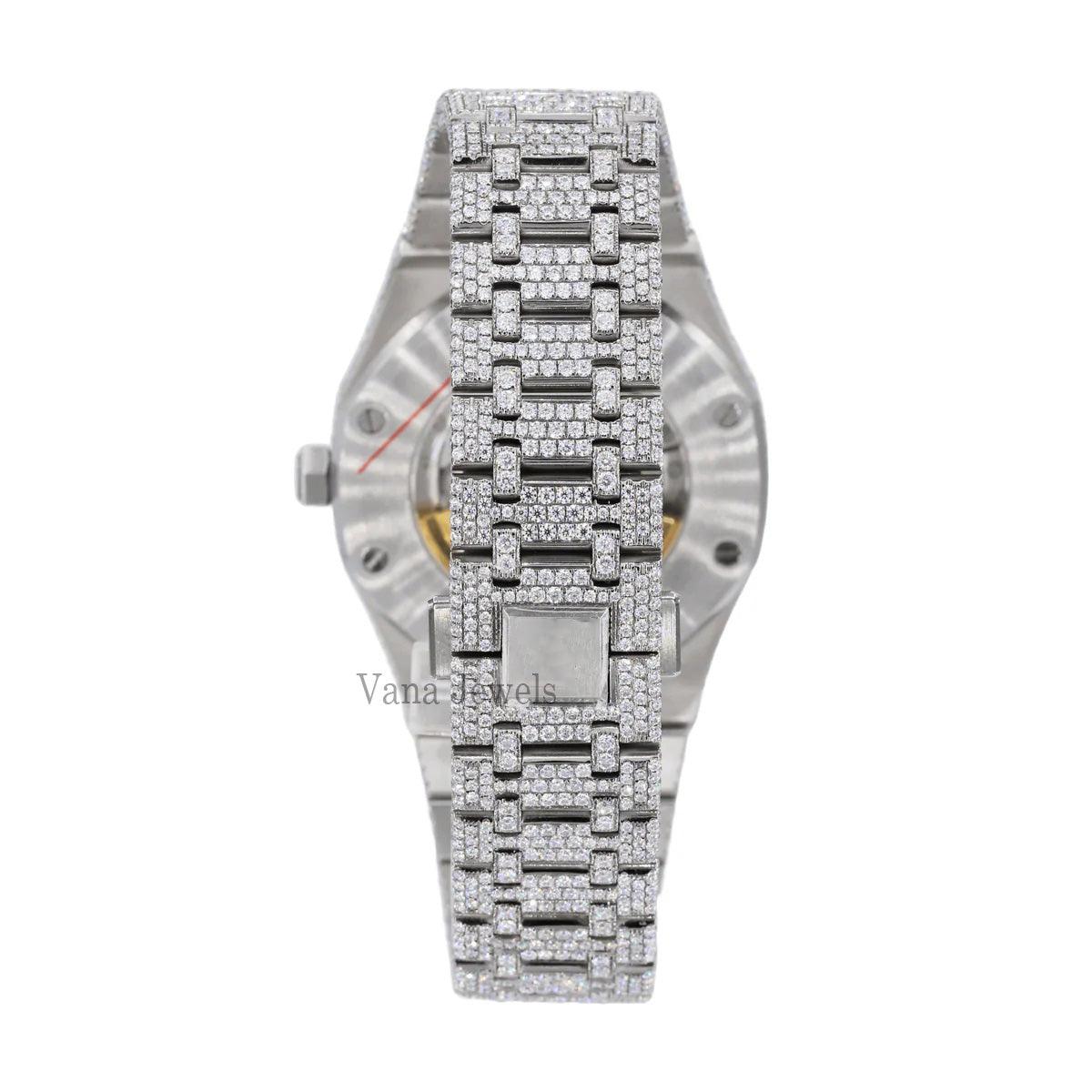 Customized Round Cut Moissanite Full Iced Out Watch - Vana Jewels