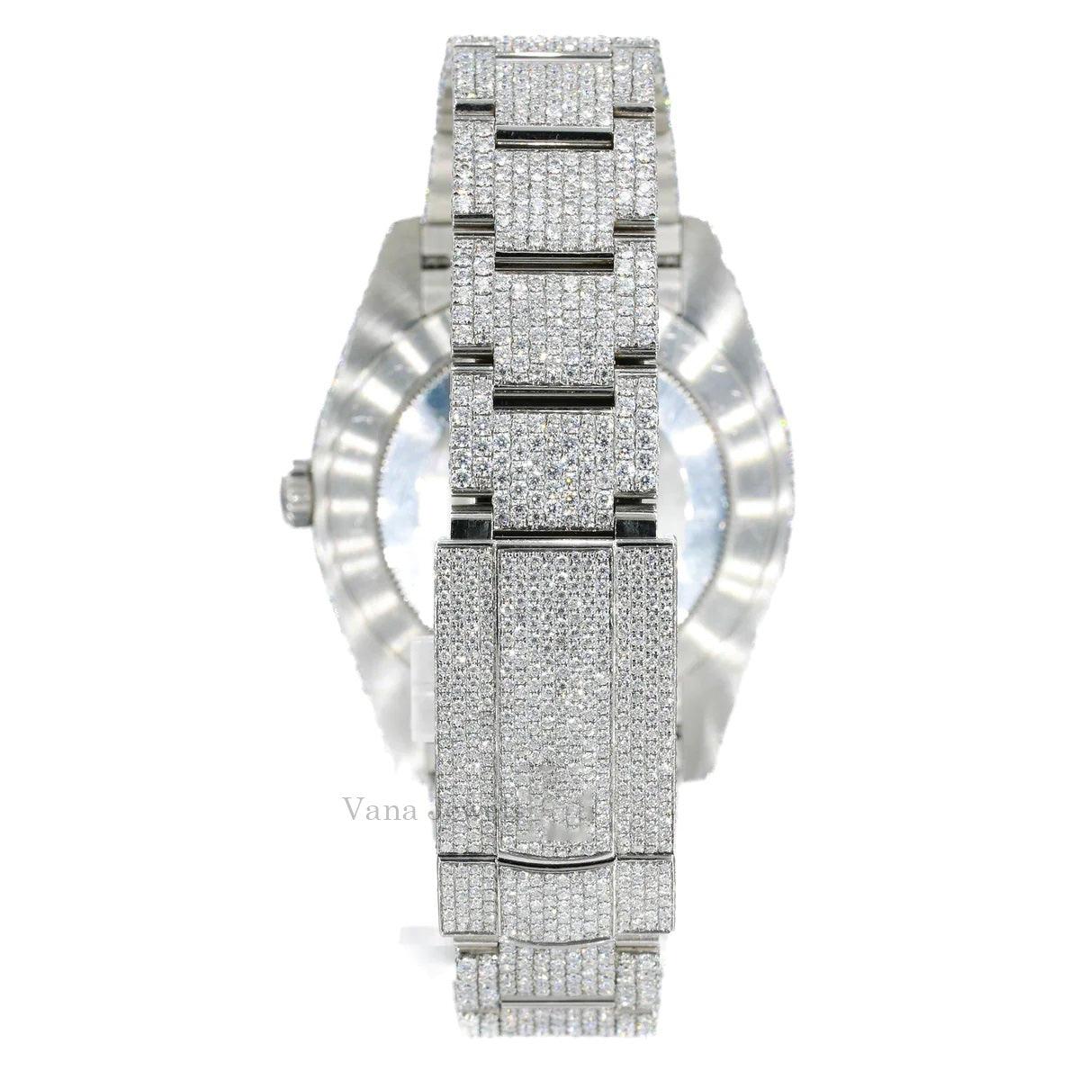 Iced Out Round & Baguette Cut Moissanite Diamond Watch - Vana Jewels