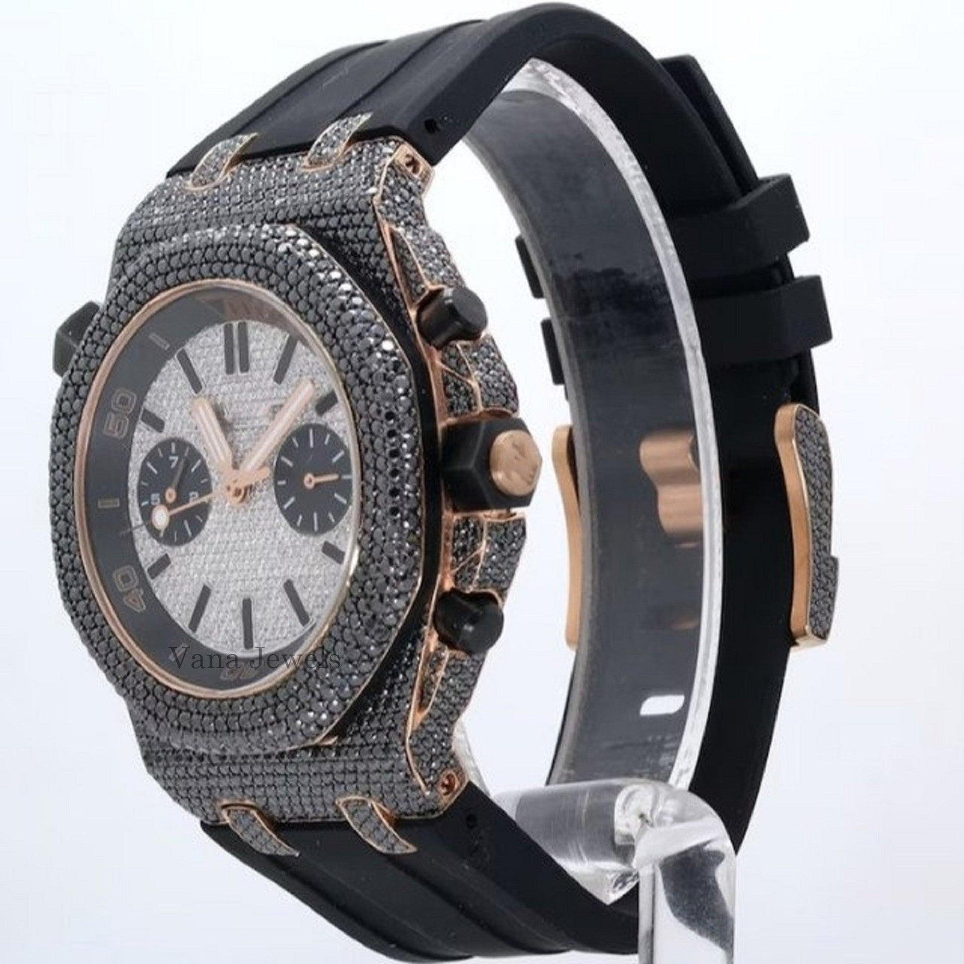 Real Black & White Moissanite Men's Hip Hop Watch - Vana Jewels