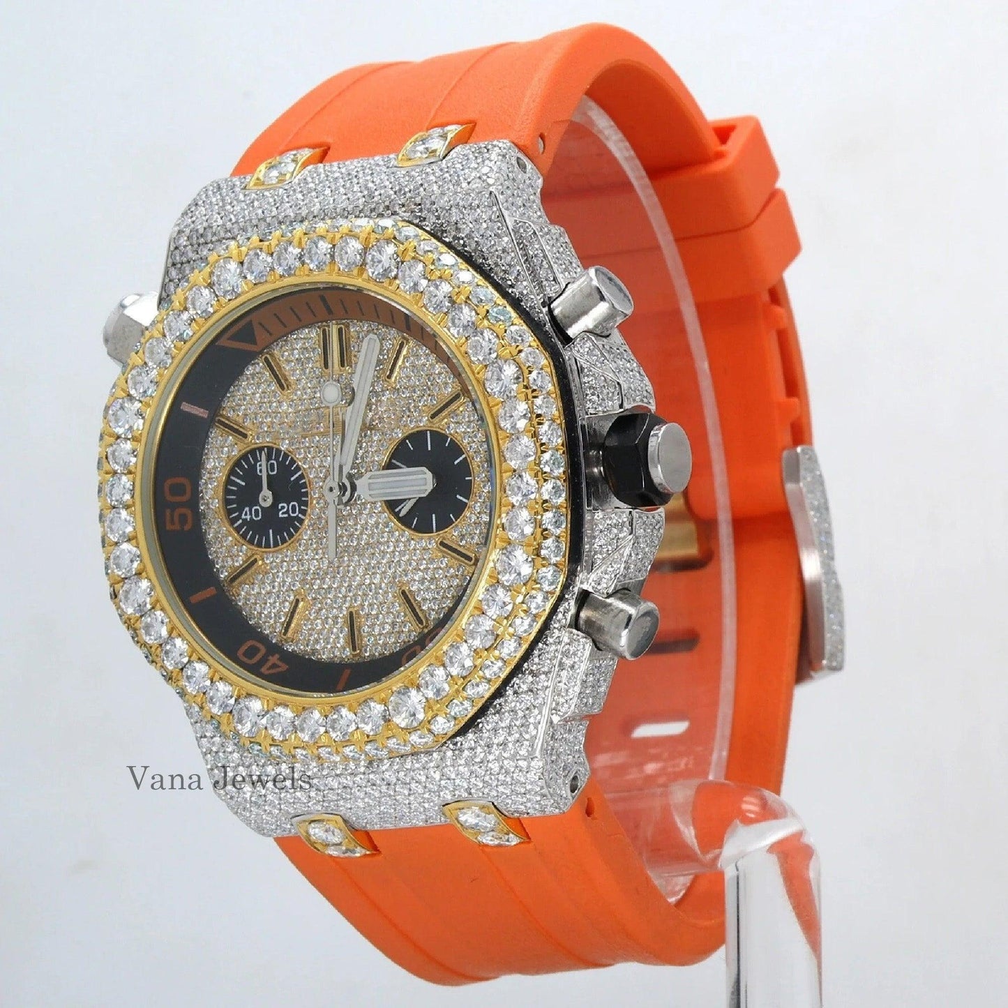 Men's Diamond Wrist Watch with Unique Pattern Diamond Studded - Vana Jewels