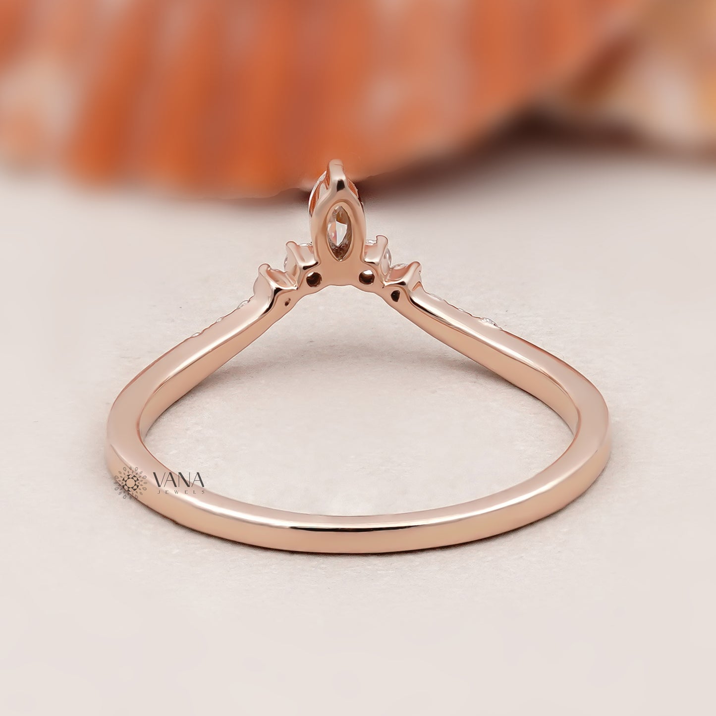 14K Solid Gold Marquise and Round Lab Diamond Tiara Curved Wedding Band