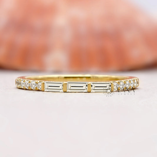 Baguette and Round Cut Lab Grown Diamond Minimalist Wedding Band
