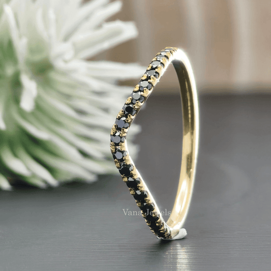 0.27 CT Round Brilliant Cut Black Moissanite Eternity Band, Half Eternity Curved Shaped Wedding Band - Vana Jewels