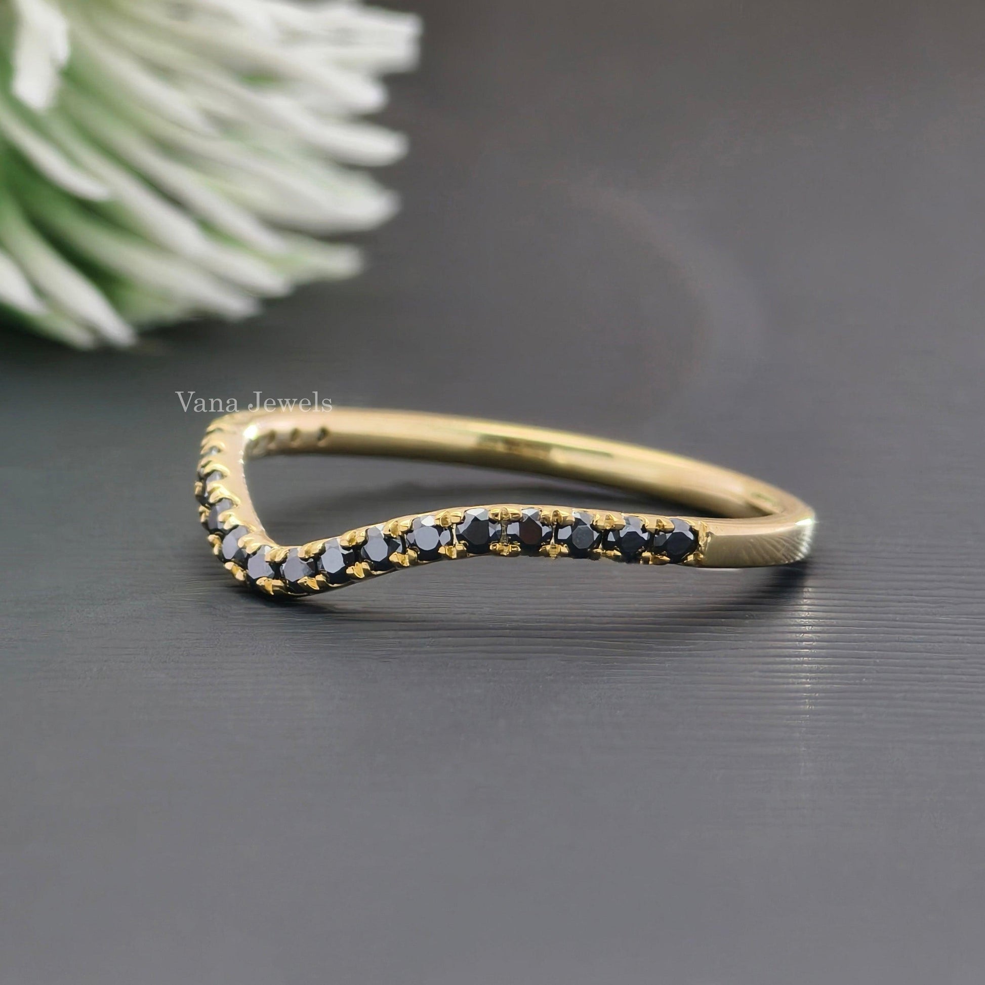 0.27 CT Round Brilliant Cut Black Moissanite Eternity Band, Half Eternity Curved Shaped Wedding Band - Vana Jewels