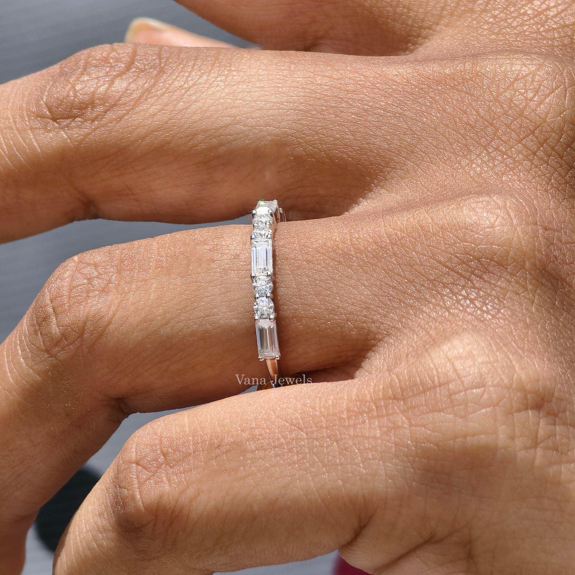 Baguette and Round Moissanite Eternity Wedding Band - Vana Jewels