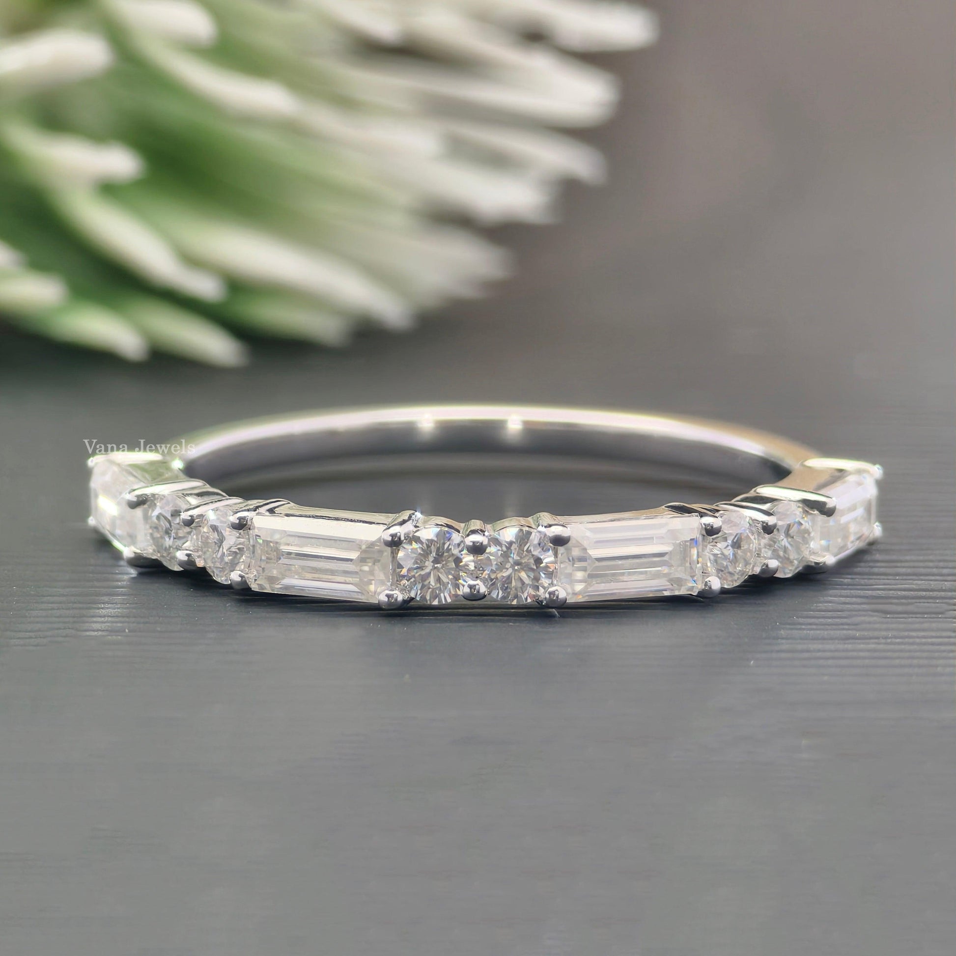 Baguette and Round Moissanite Eternity Wedding Band - Vana Jewels