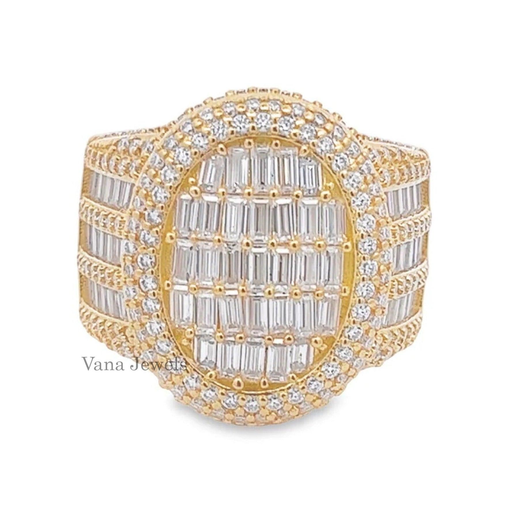 Baguette & Round Moissanite Diamond Iced Out Custom Ring - Vana Jewels