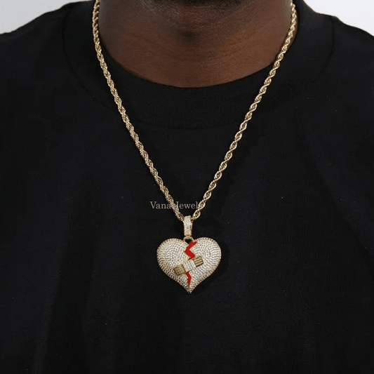 925 Silver Broken Heart Iced Out Pendant - Vana Jewels