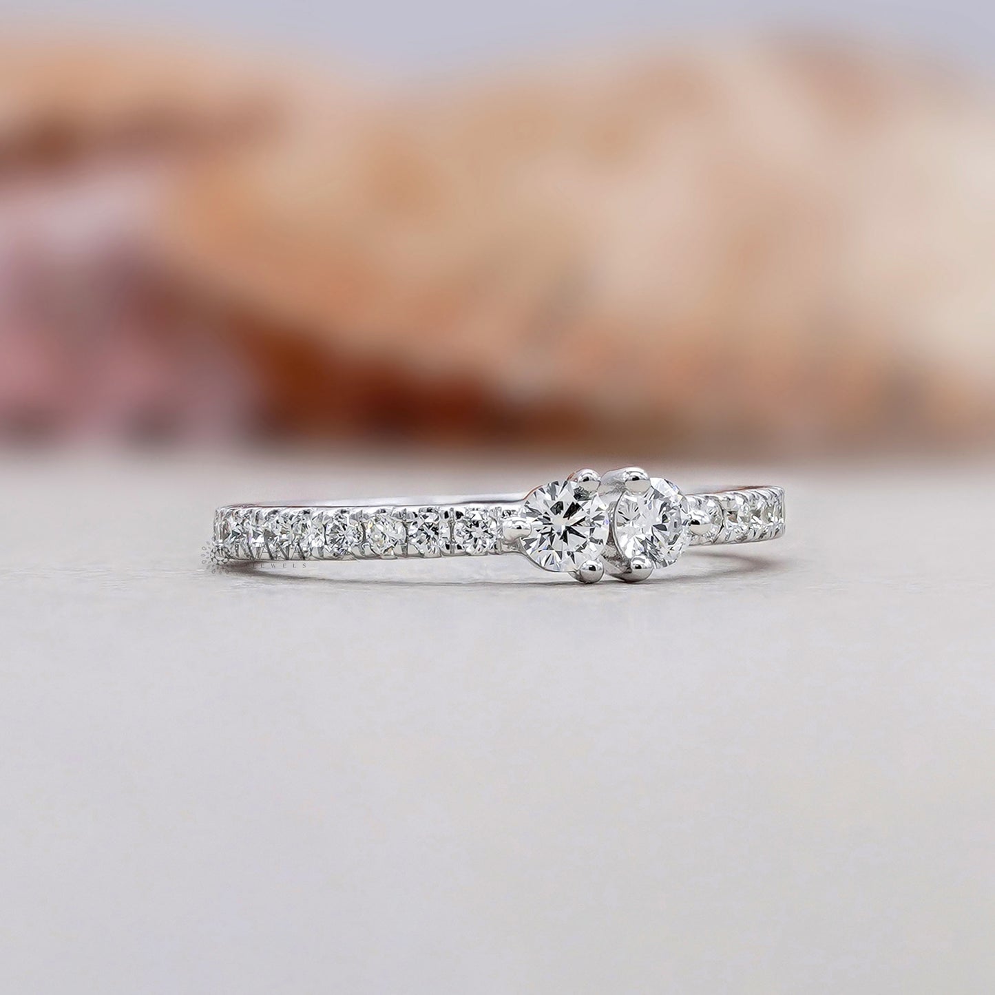 Two Stone Lab Grown Diamond Wedding Band, White Gold Toi et Moi Style Ring