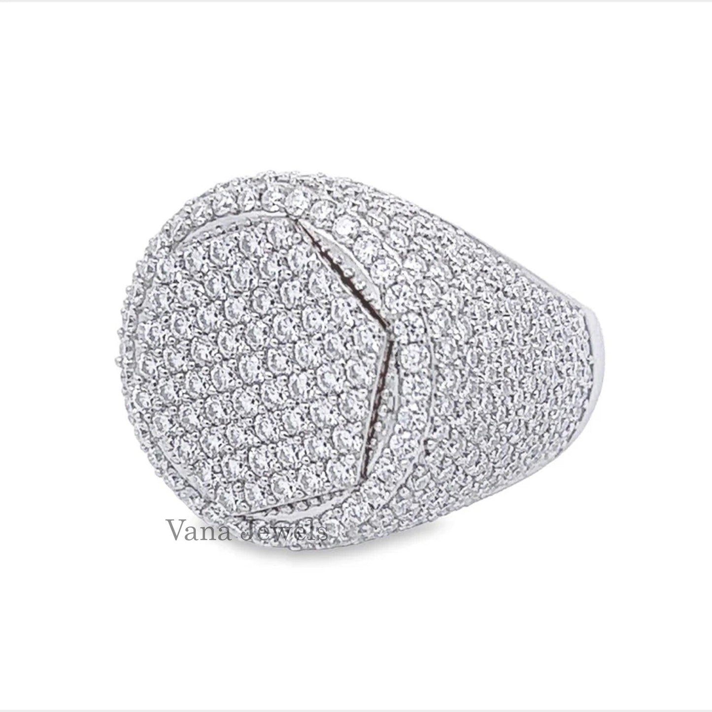 Custom Round Cut Moissanite Diamonds Iced Out Men’s Ring - Vana Jewels