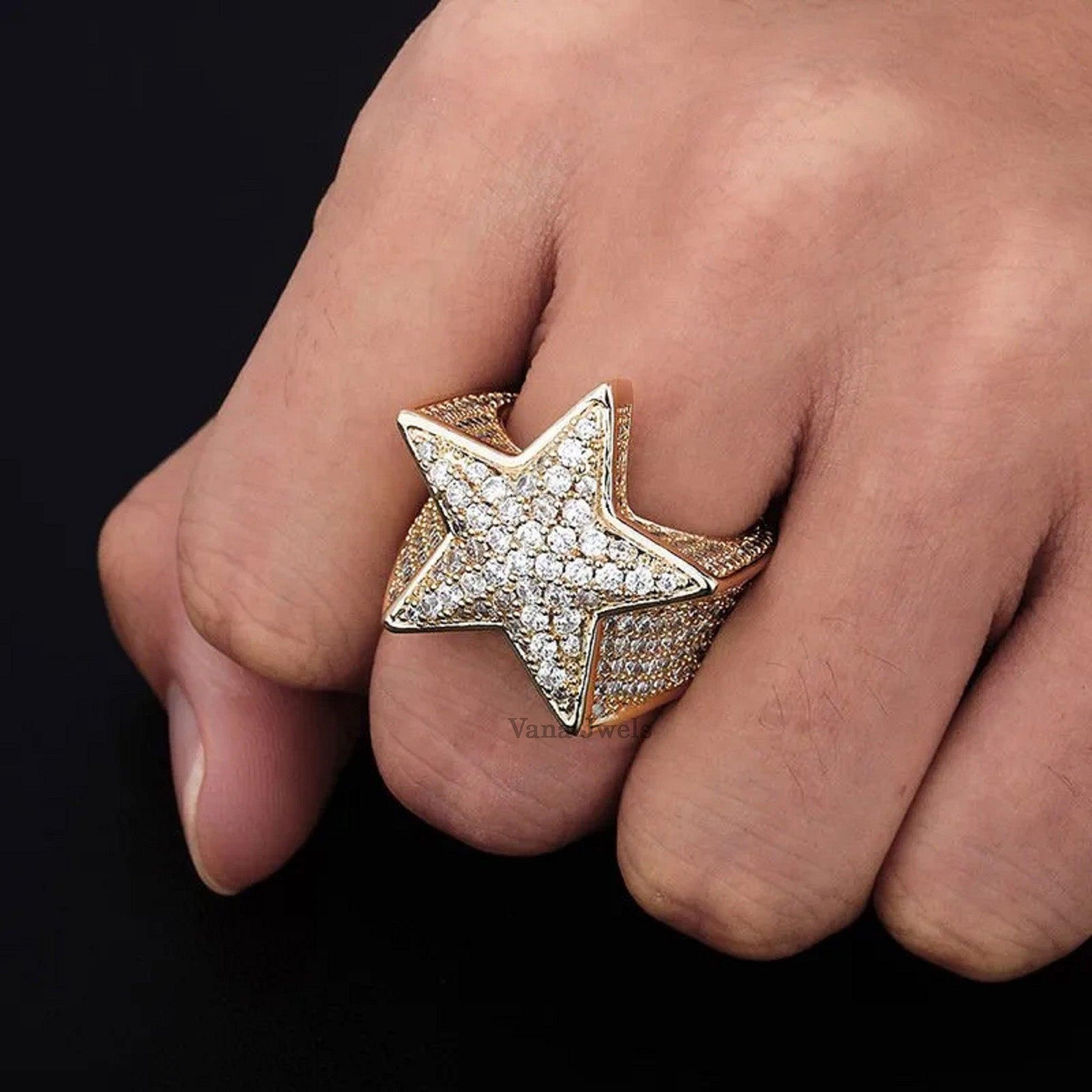 Customized VVS Moissanite Iced Out Star Ring - Vana Jewels