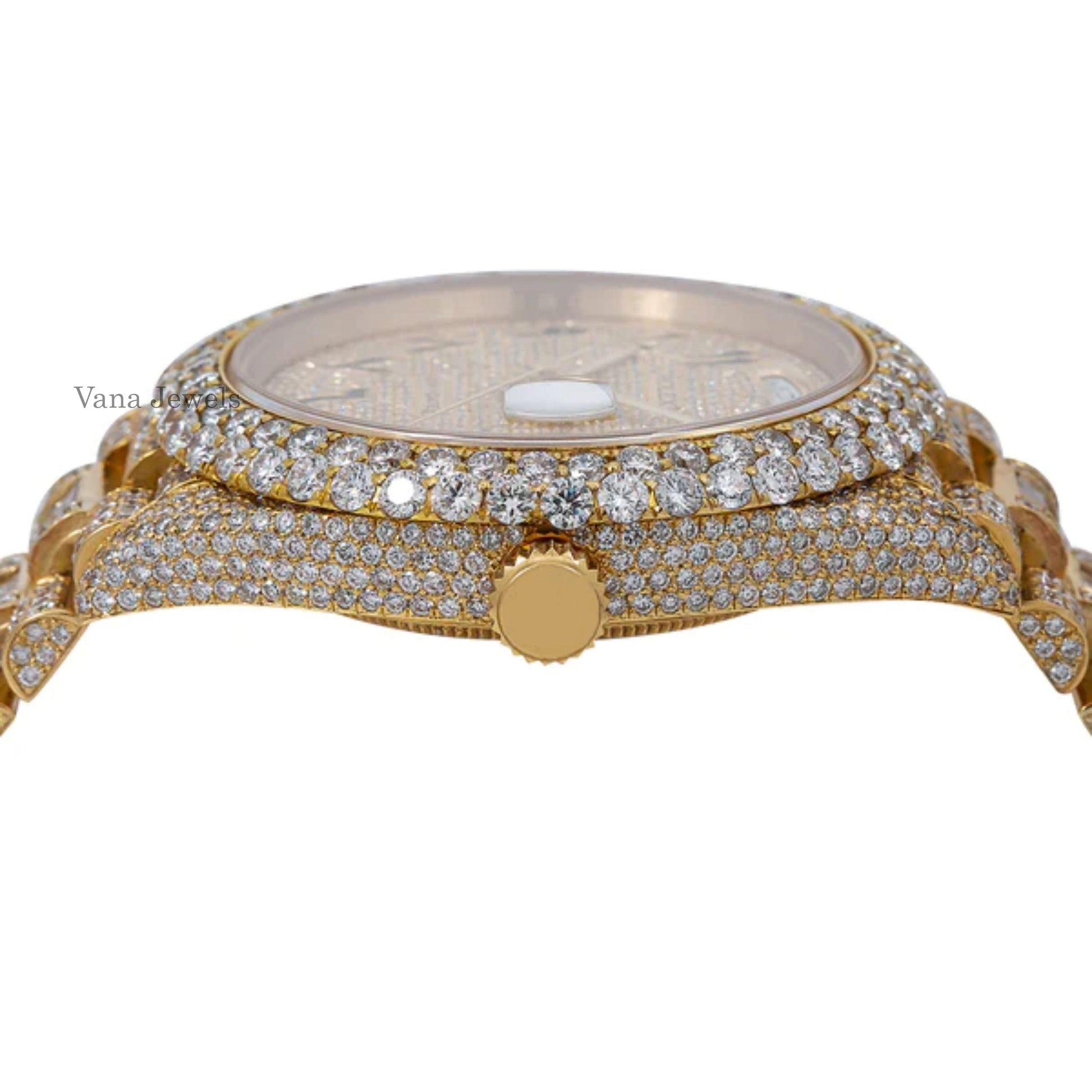 Luxury Round & Baguette Cut Moissanite Diamond Watch - Vana Jewels