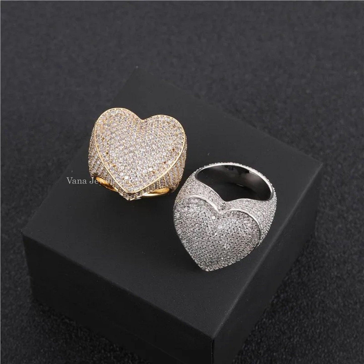 VVS Moissanite Round Cut Heart Shape Iced Out Ring - Vana Jewels