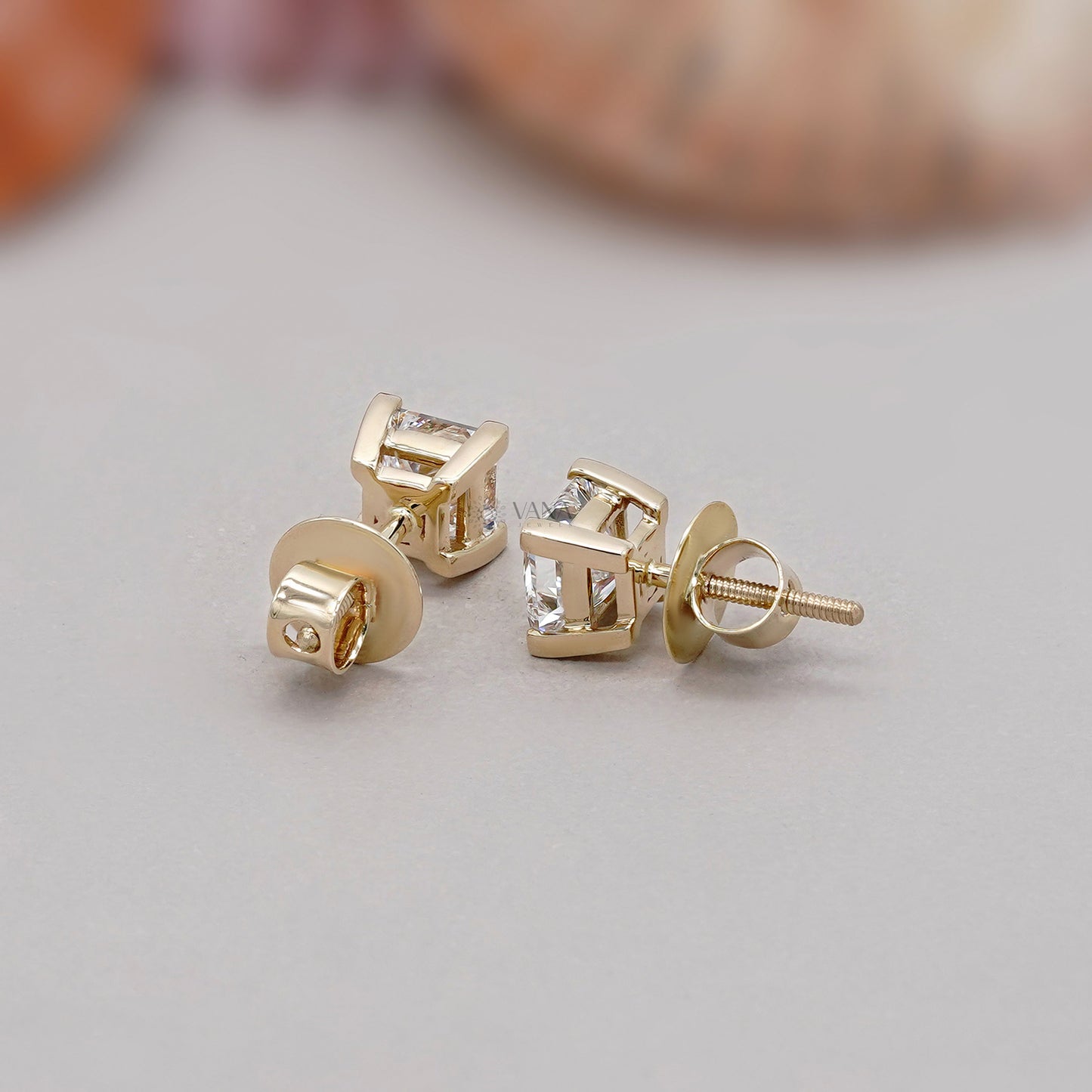 Princess Cut Lab Grown Diamond Stud Earrings Classic Four Prong Setting