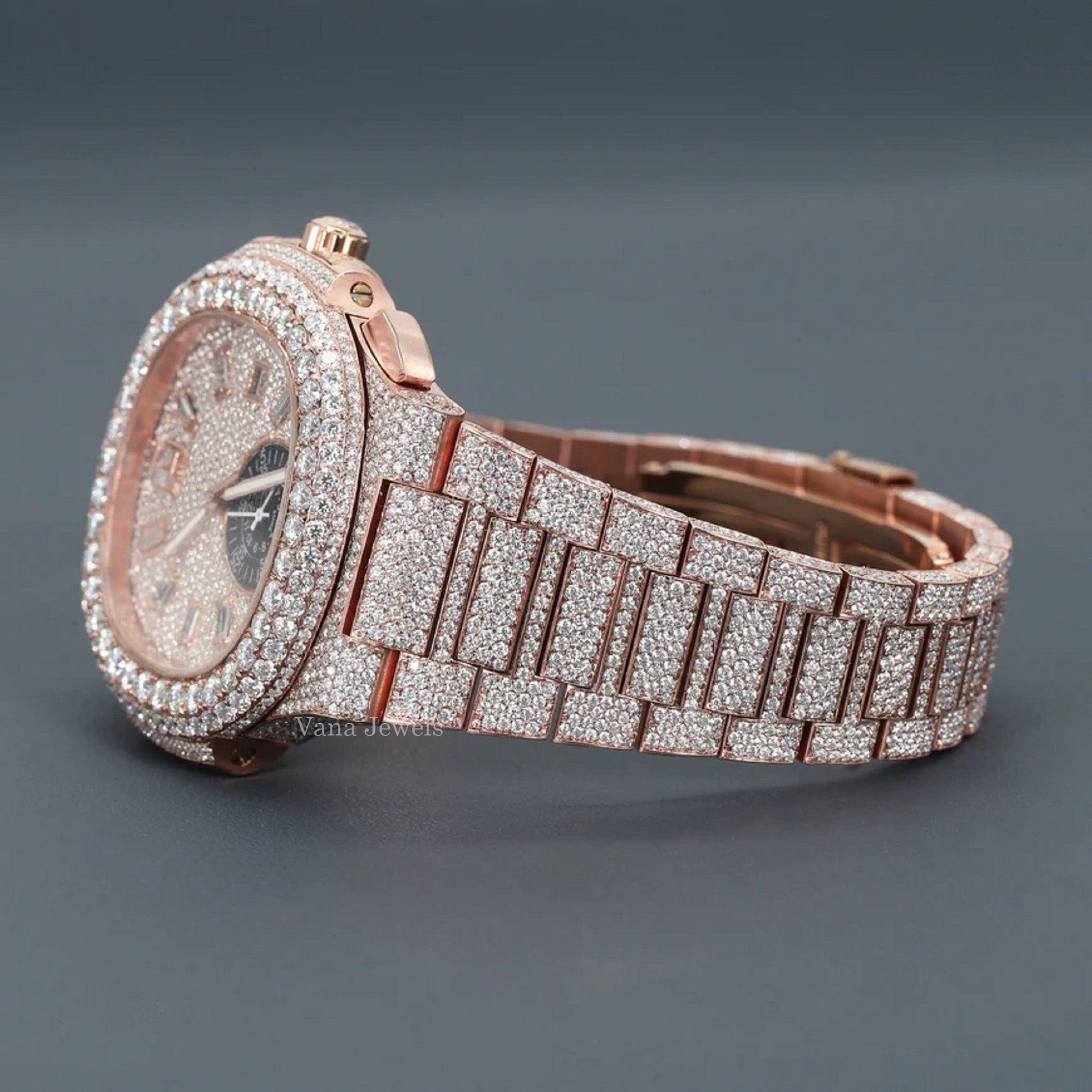 VVS Moissanite Diamond Fully Iced-Out Studded Watch - Vana Jewels