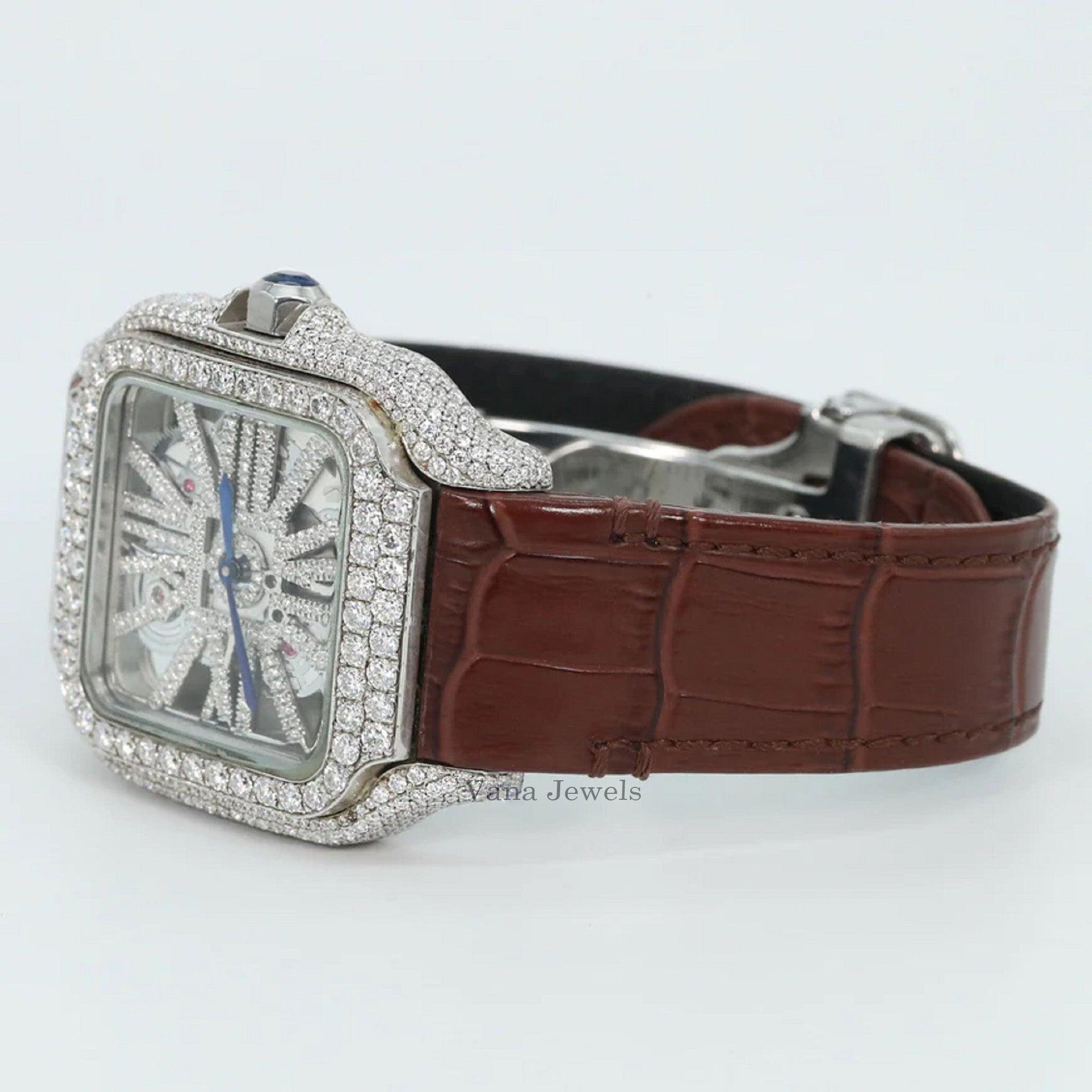 VVS Moissanite Diamond Leather Belt Watch - Vana Jewels