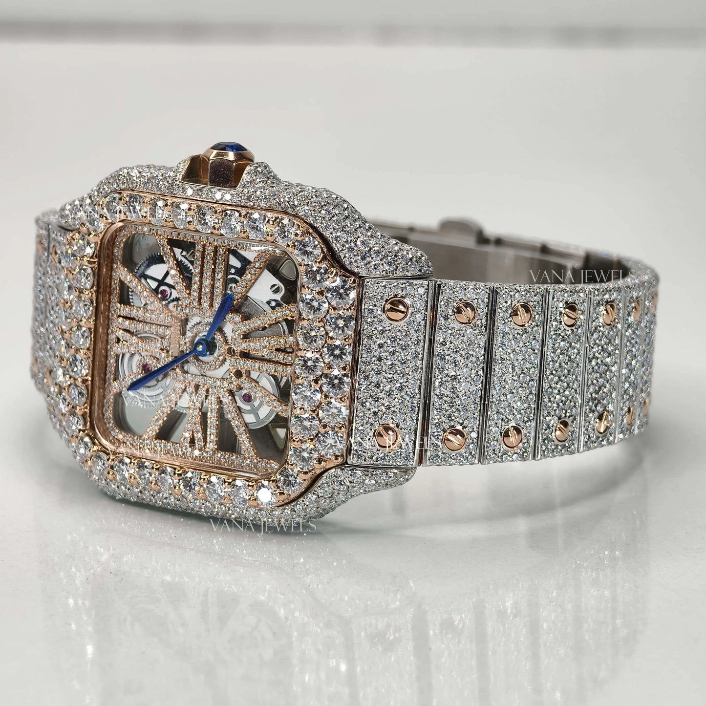 Luxury Moissanite Skeleton Watch, Two Tone Watch, Luxury and Elegance Combined