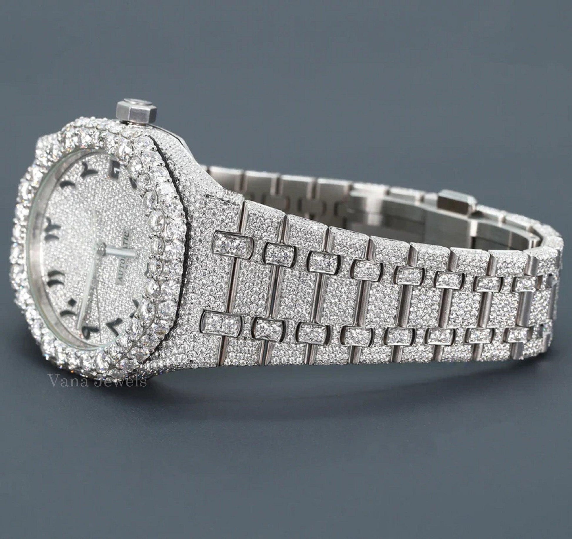 Iced Out Arabic Dial with VVS Moissanite Diamond Watch - Vana Jewels