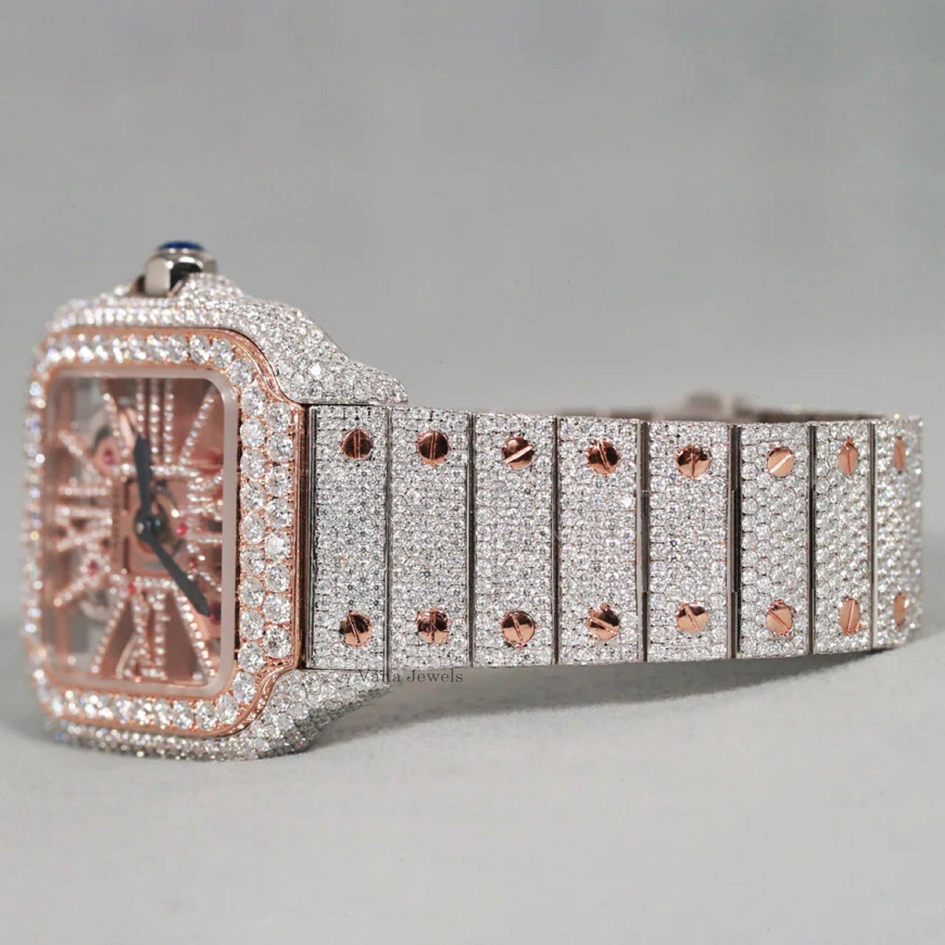 Customized Rose Gold Two-Tone VVS Moissanite Diamond Watch - Vana Jewels