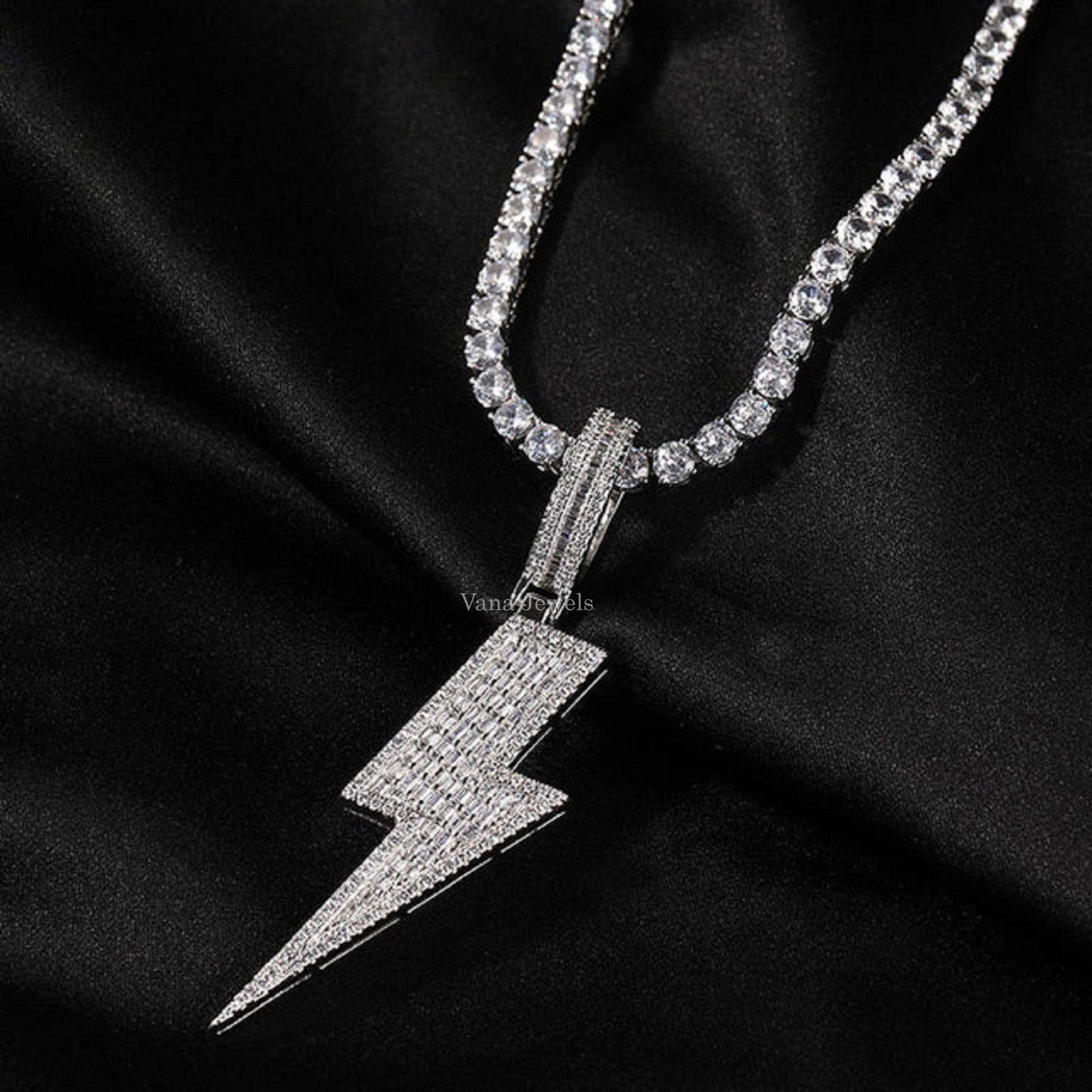 Iced Out Moissanite Diamond Men's HipHop Lightning Pendant - Vana Jewels