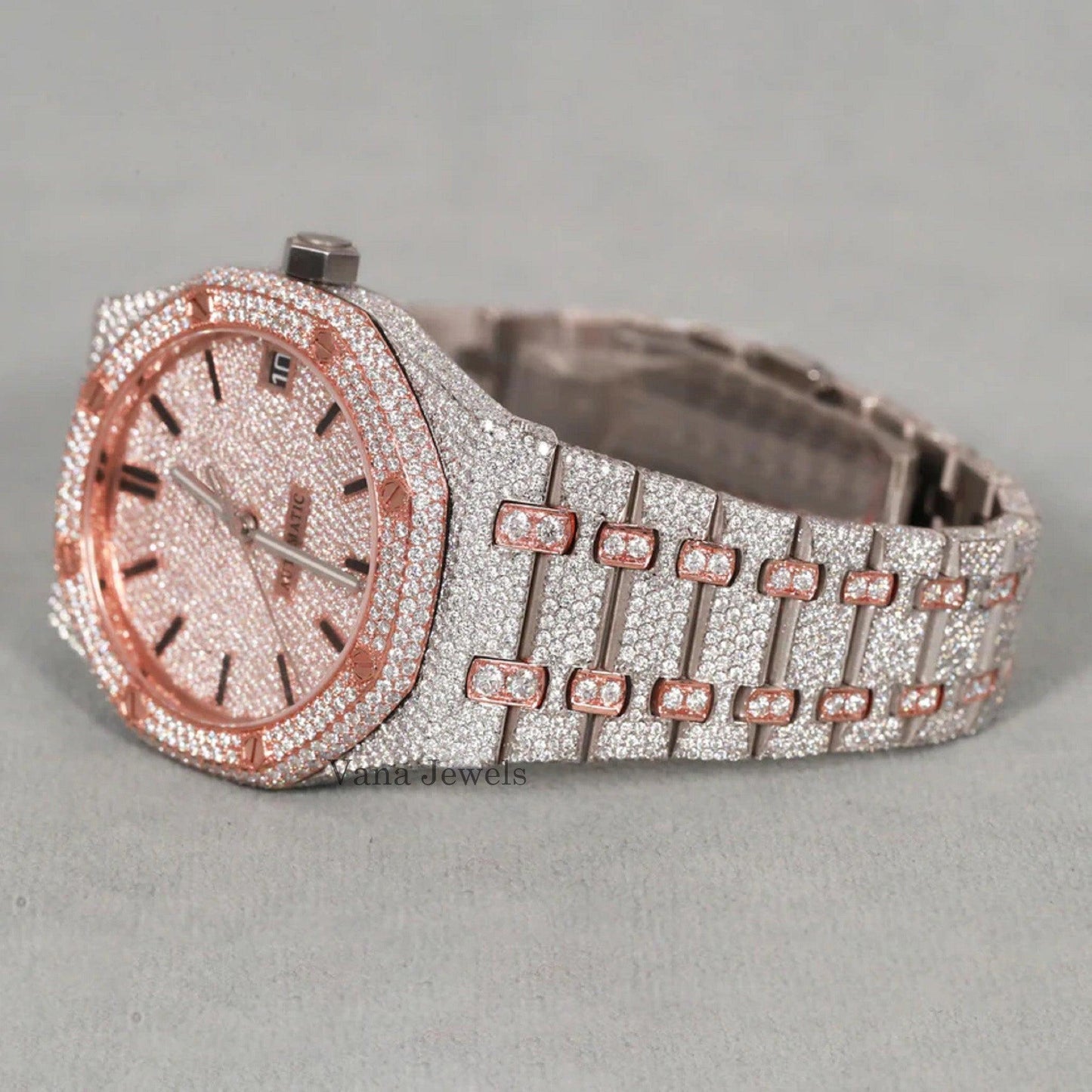 Rose Gold Two-Tone VVS Moissanite Diamond Watch - Vana Jewels