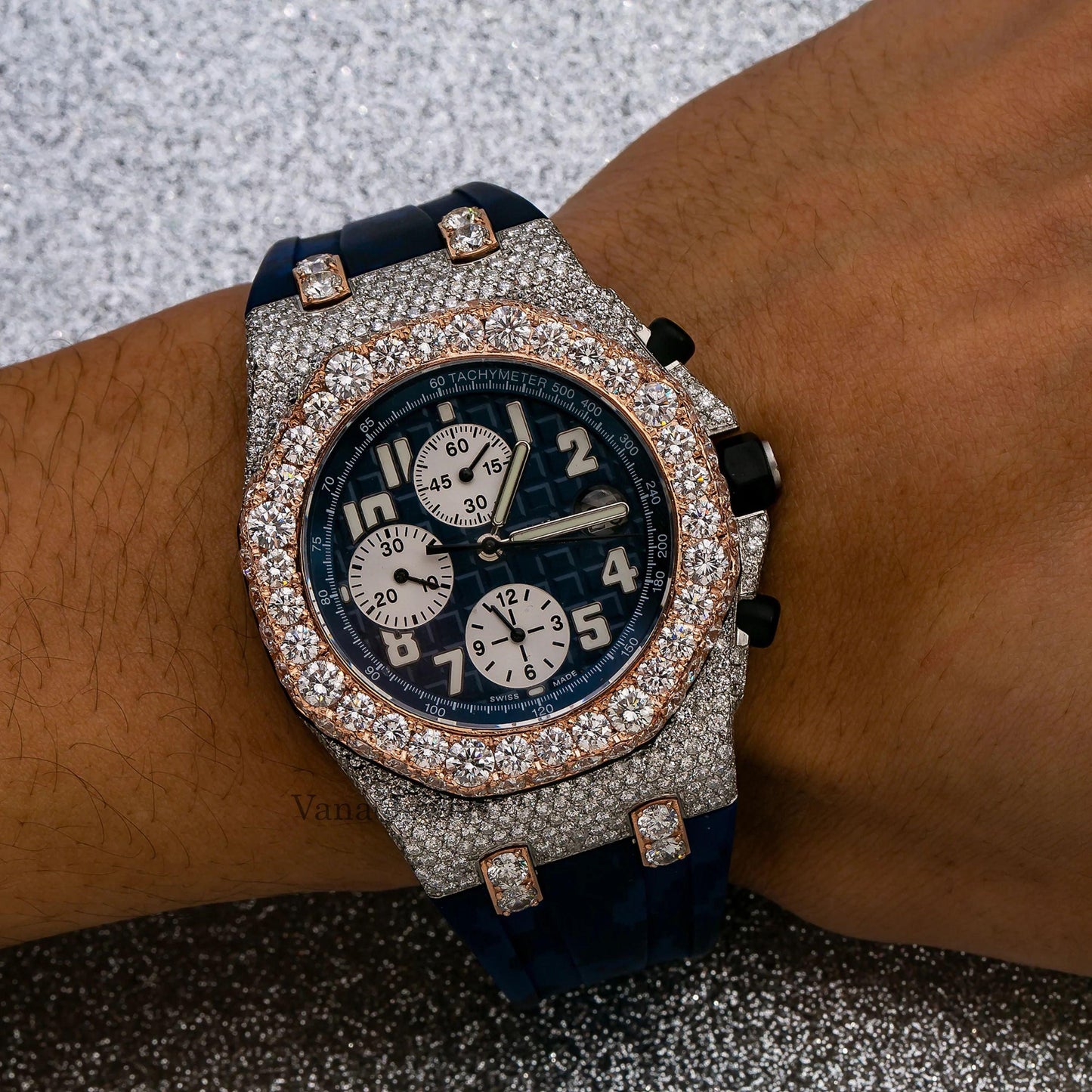 Custom Iced Out Rose Gold Diamond Watch - Vana Jewels