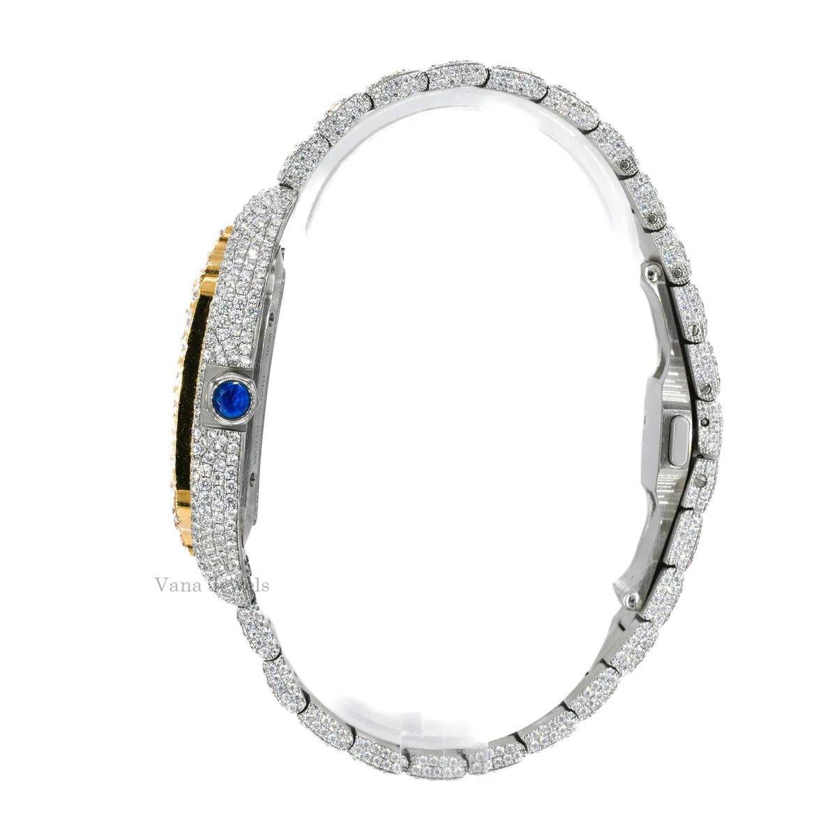 Customized Iced Out Two-Tone Moissanite Diamond Watch - Vana Jewels