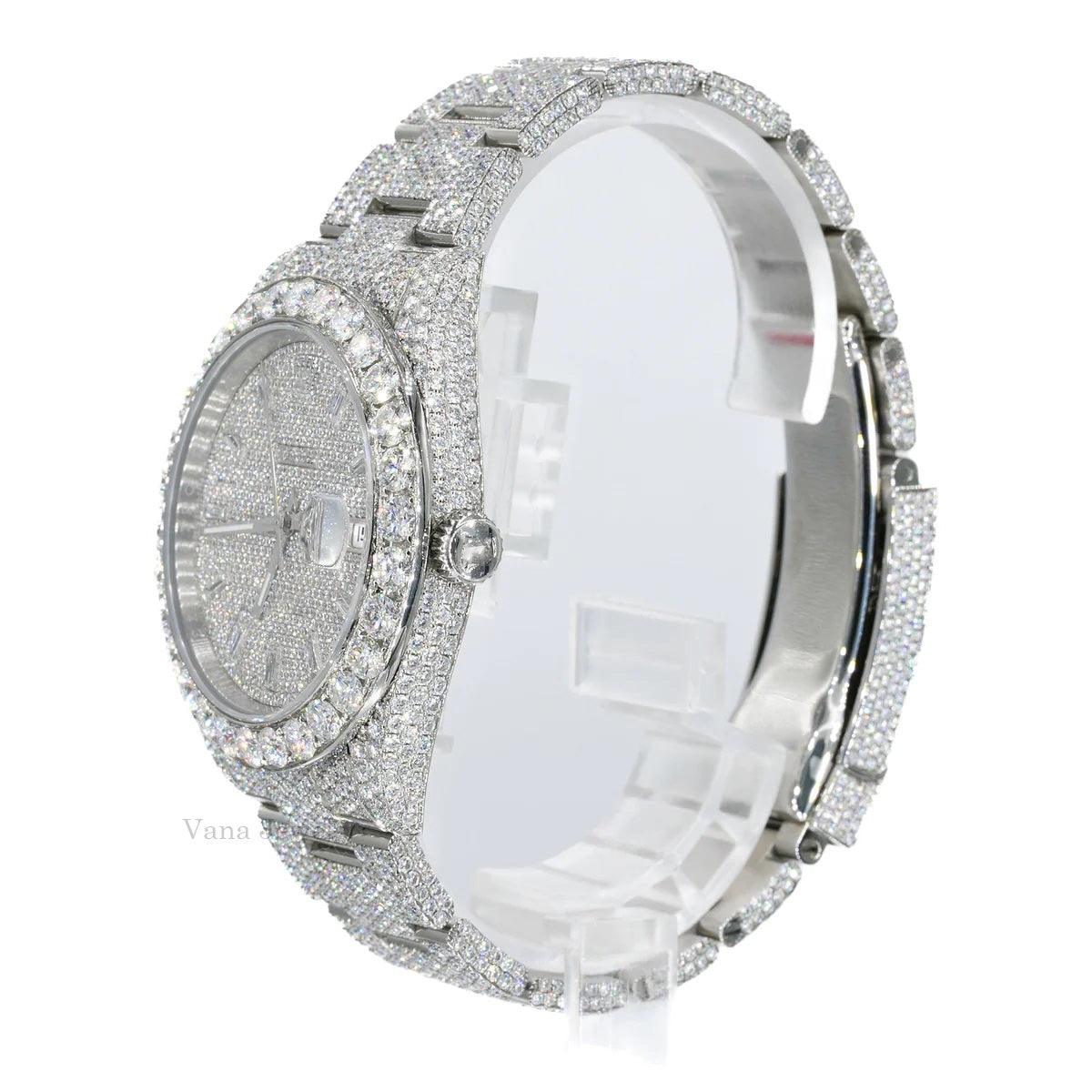 Iced Out Round & Baguette Cut Moissanite Diamond Watch - Vana Jewels