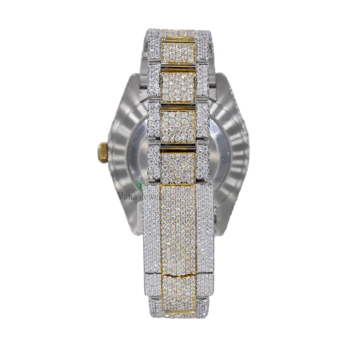 Iced Out Two-Tone Round Cut Diamond Watch - Vana Jewels