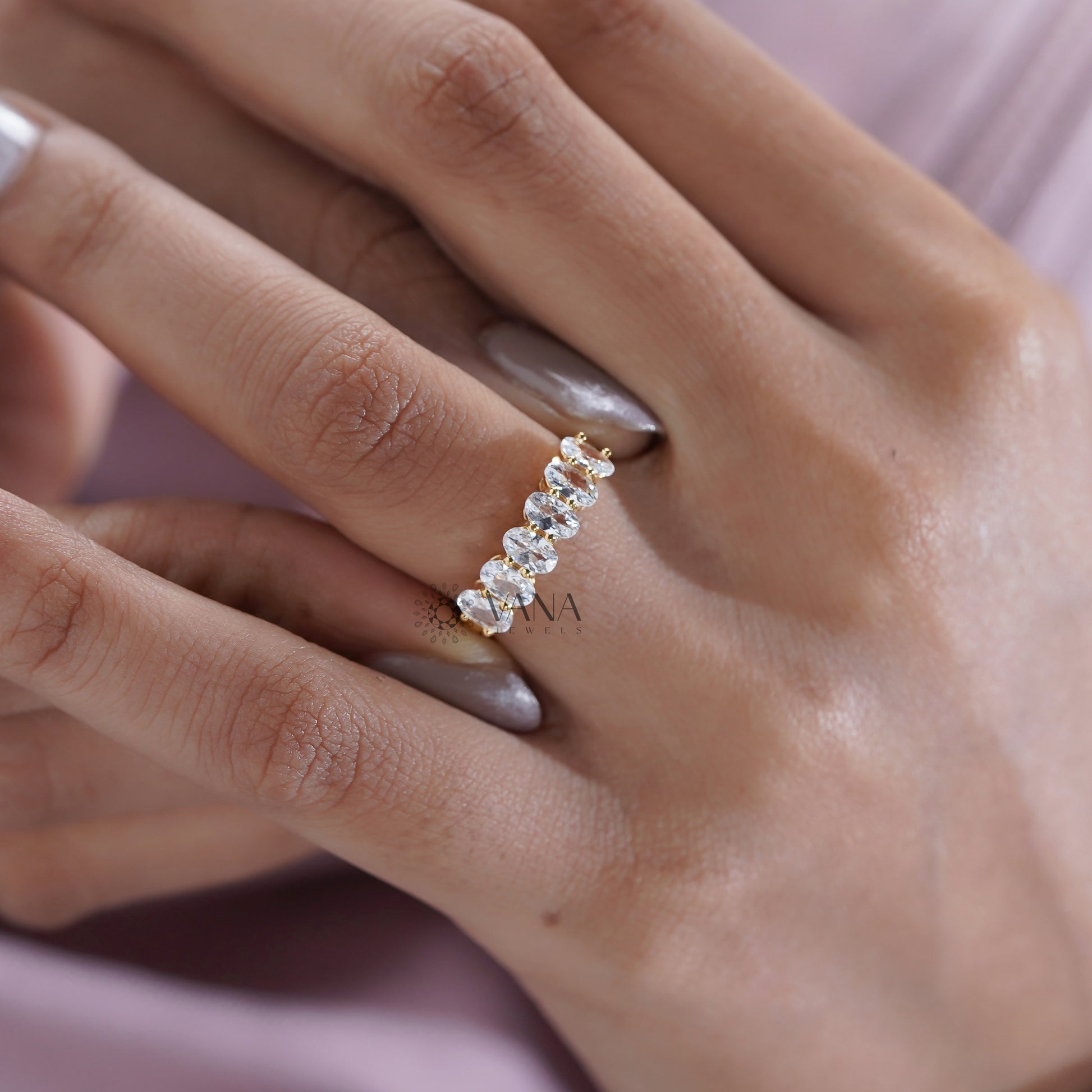 Six Stone Lab Diamond Anniversary Ring