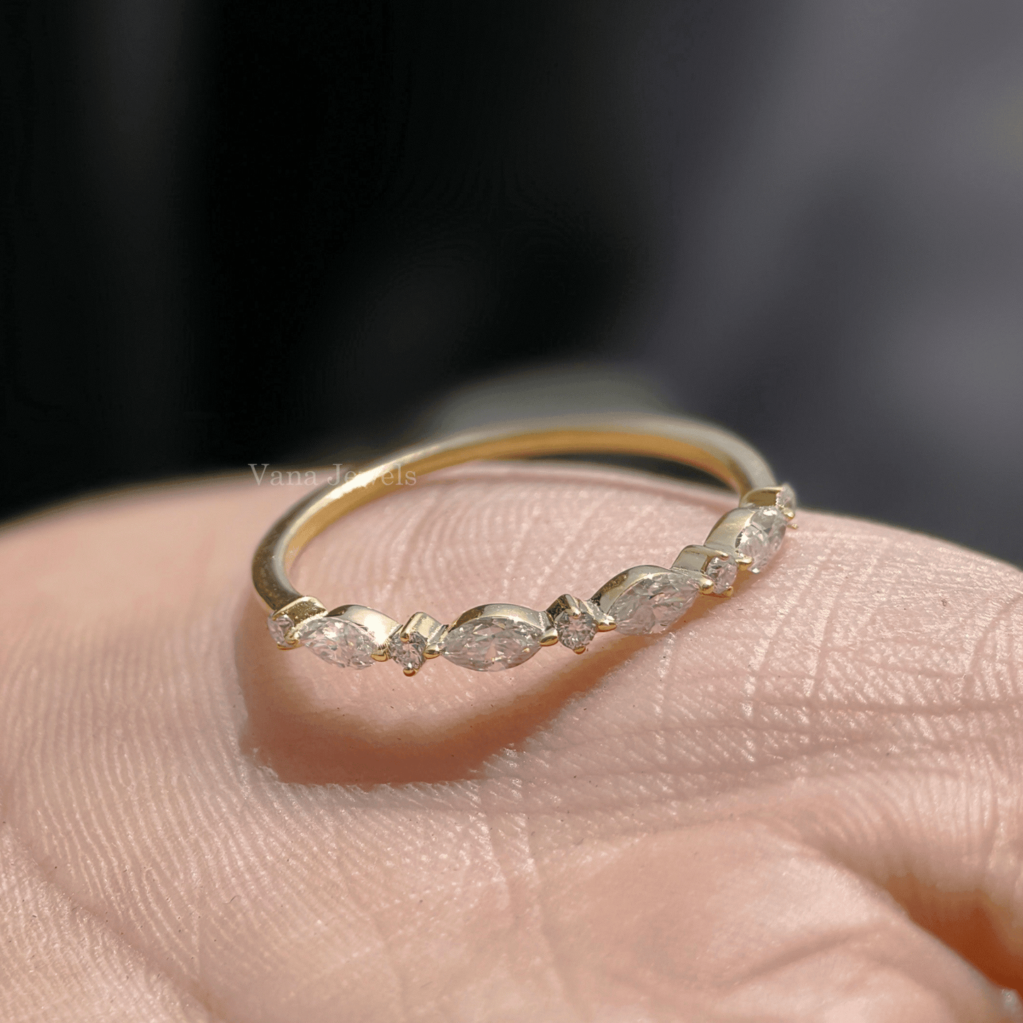 0.37 TCW Marquise & Round Cut Colorless Moissanite Wedding Band, Alternating Moissanite Band - Vana Jewels