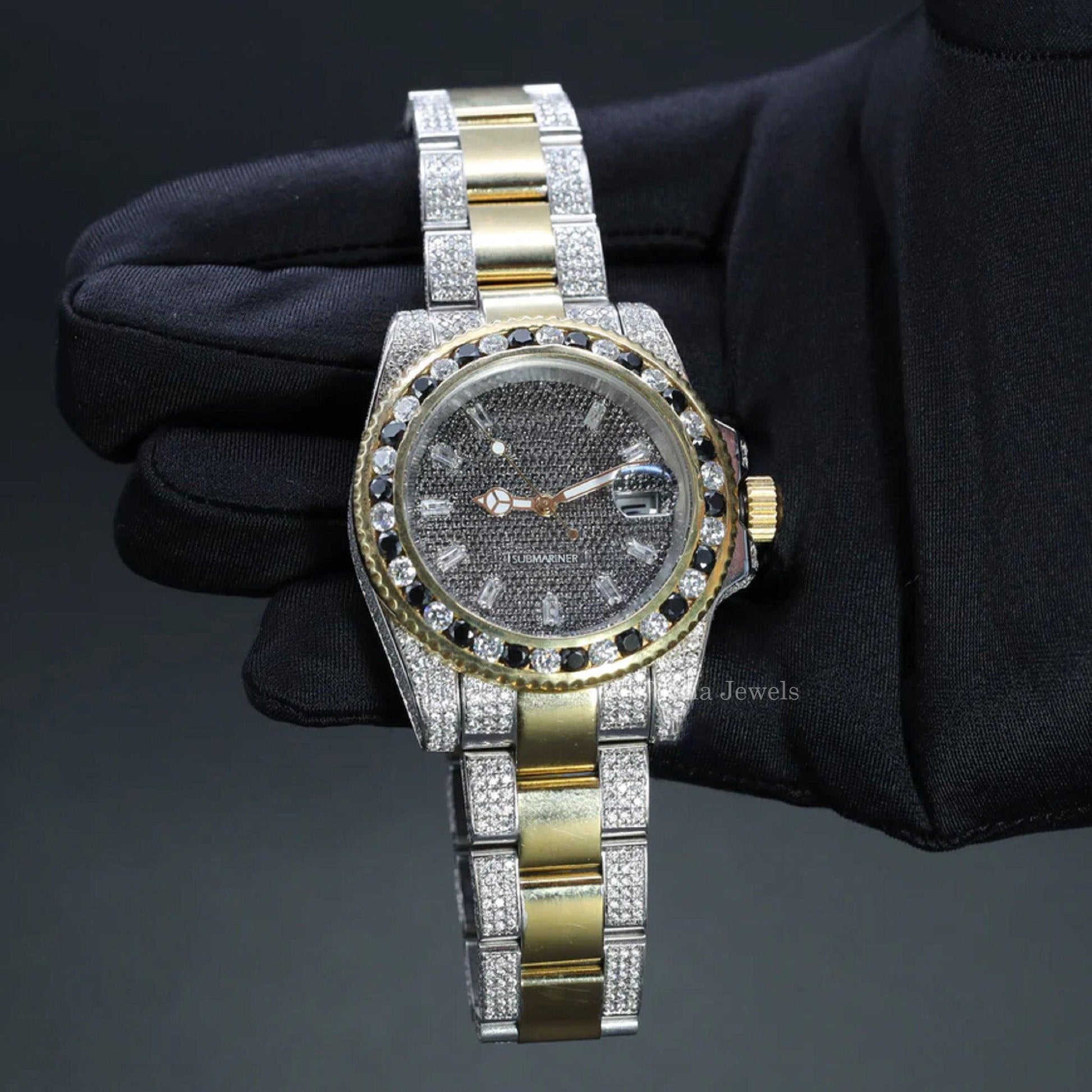 Two Tone Iced Out Hip Hop Diamond Watch - Vana Jewels