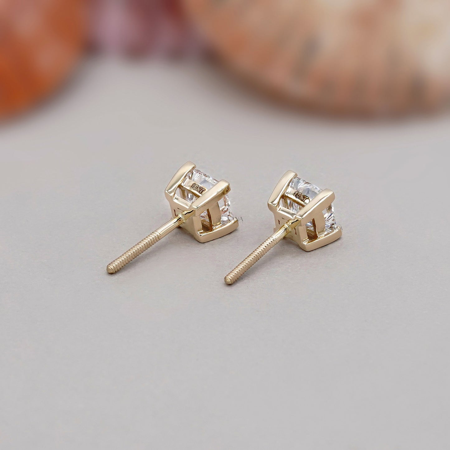 Princess Cut Lab Grown Diamond Stud Earrings Classic Four Prong Setting