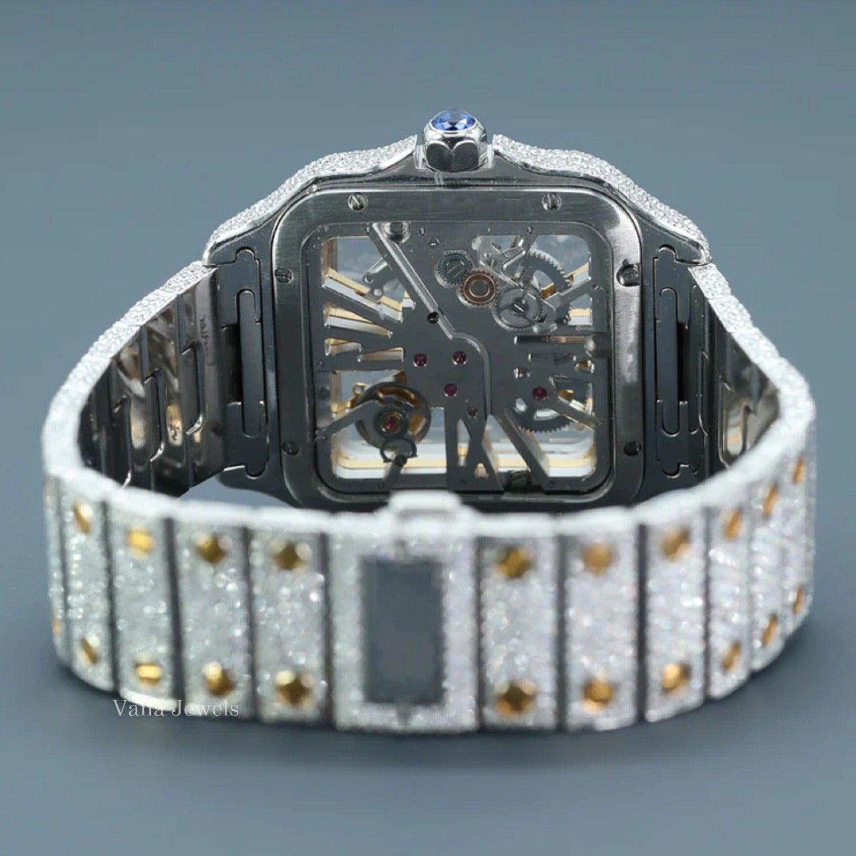 Customized Yellow Gold Two-Tone VVS Moissanite Diamond Watch - Vana Jewels