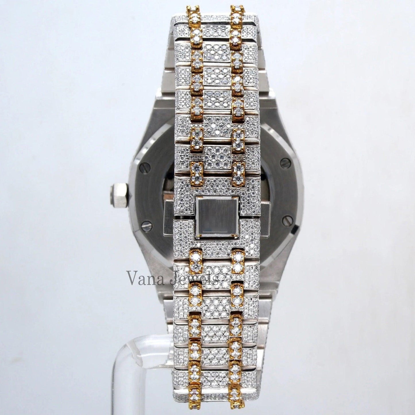 Iced Out Two-Tone Yellow Gold Automatic Diamond Watch - Vana Jewels