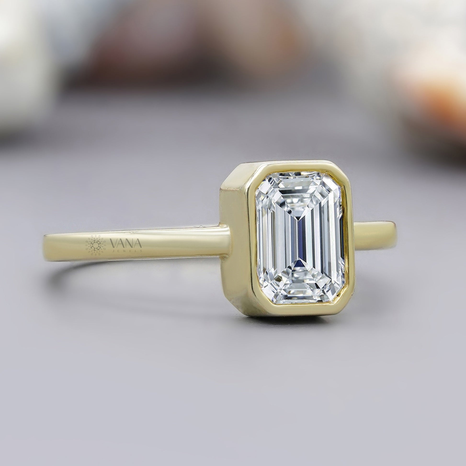 Yellow gold moissanite solitaire ring