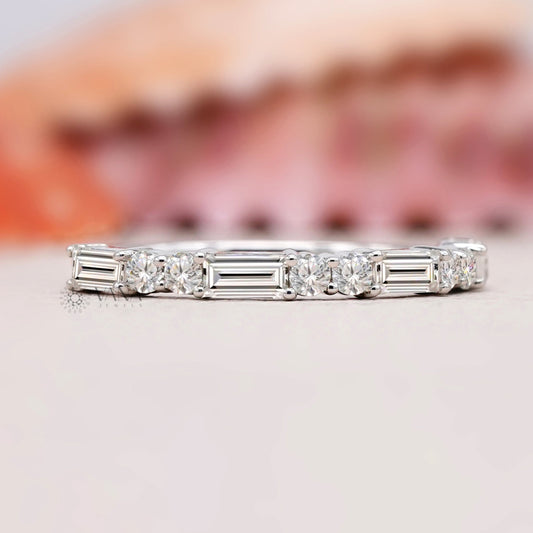 baguette and round diamond wedding band