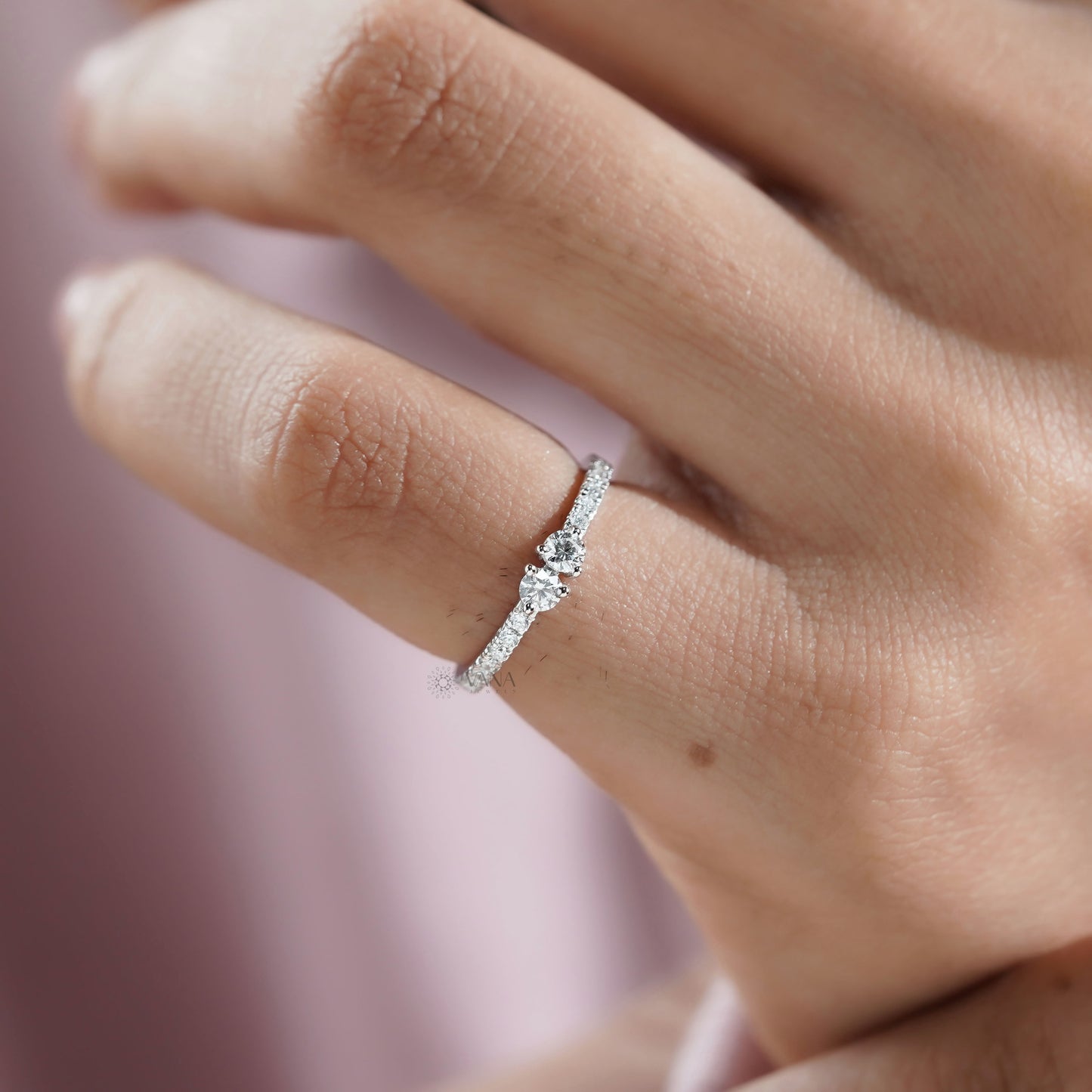 Two Stone Lab Grown Diamond Wedding Band, White Gold Toi et Moi Style Ring