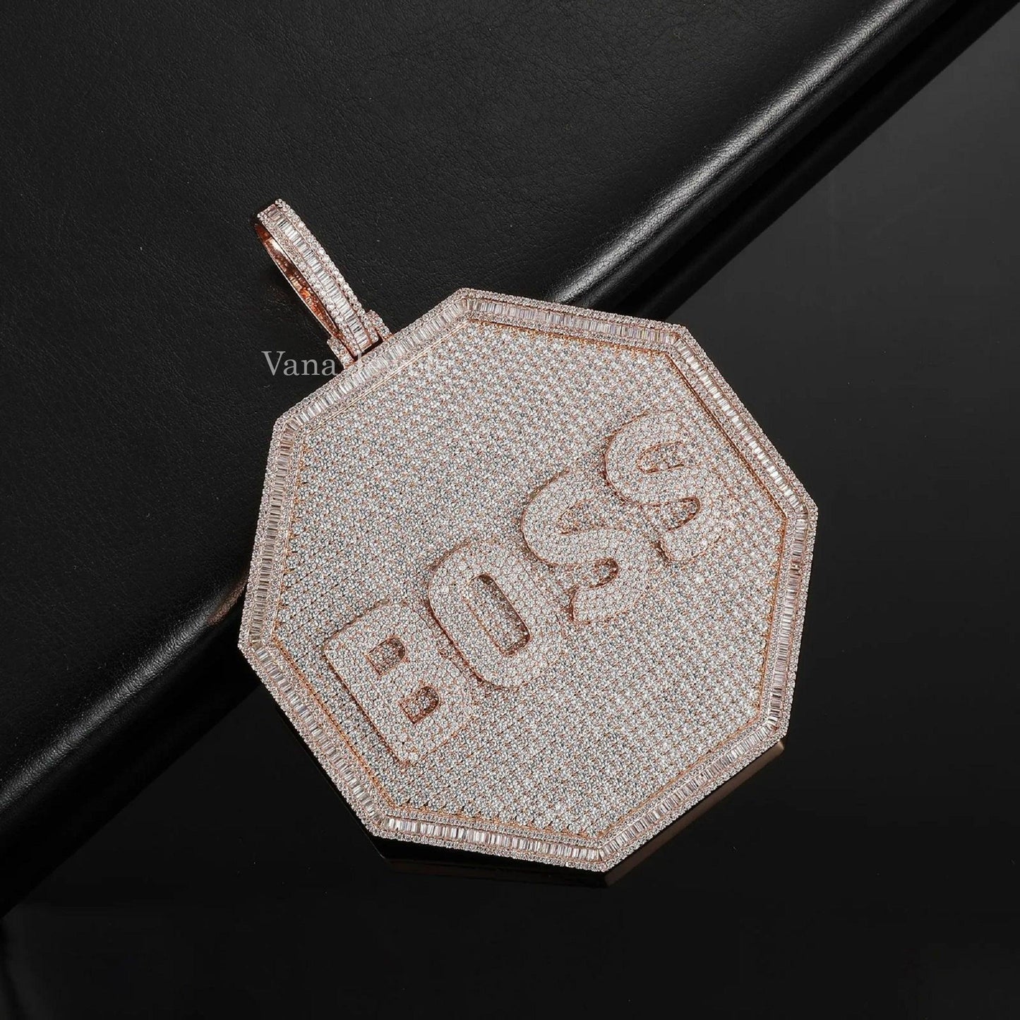 Custom Iced Out Octagon Nameplate Pendant - Vana Jewels