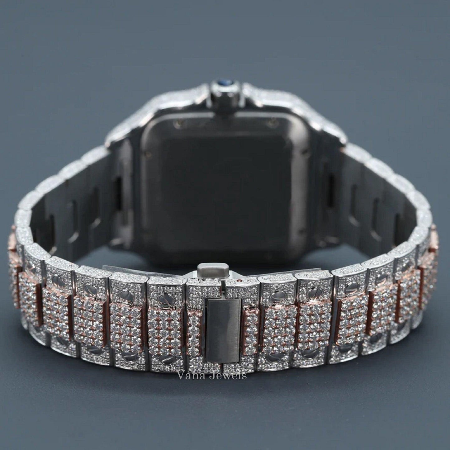 Two-Tone Roman Dial Fully Iced Out Diamond Automatic Watch - Vana Jewels