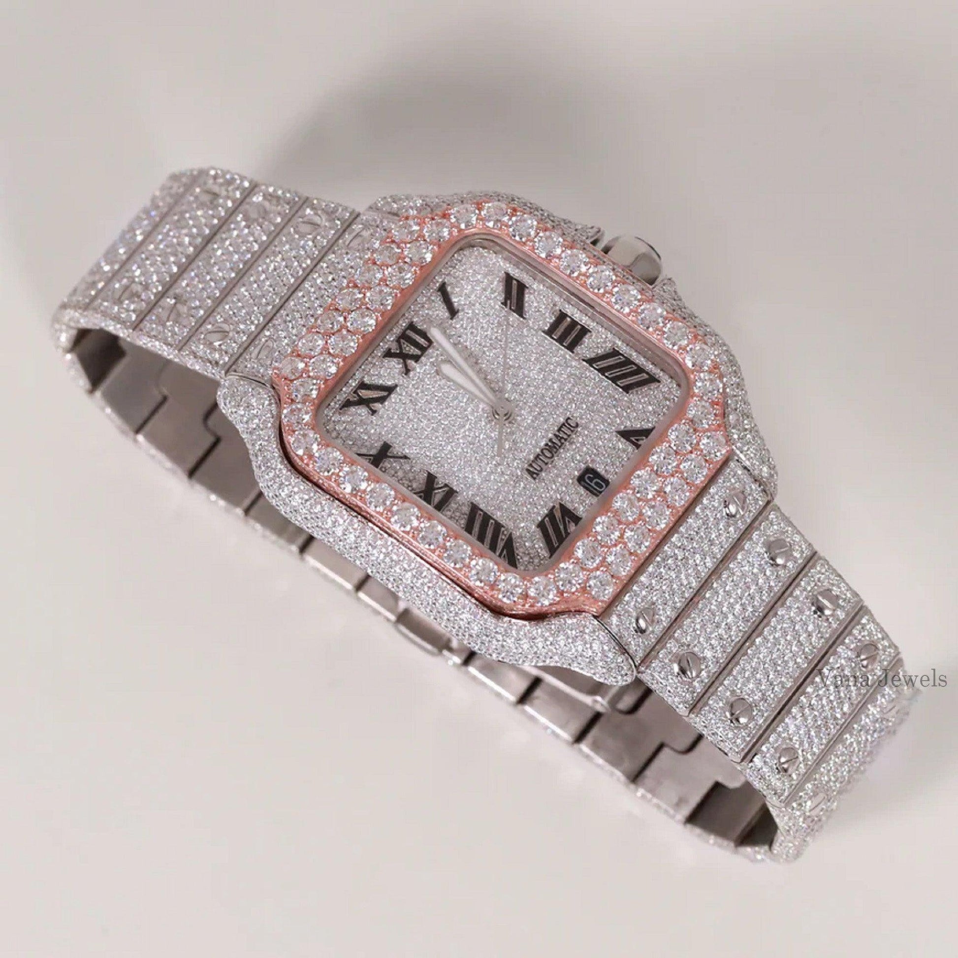 Custom Rose Gold VVS Moissanite Diamond Iced Out Watch - Vana Jewels