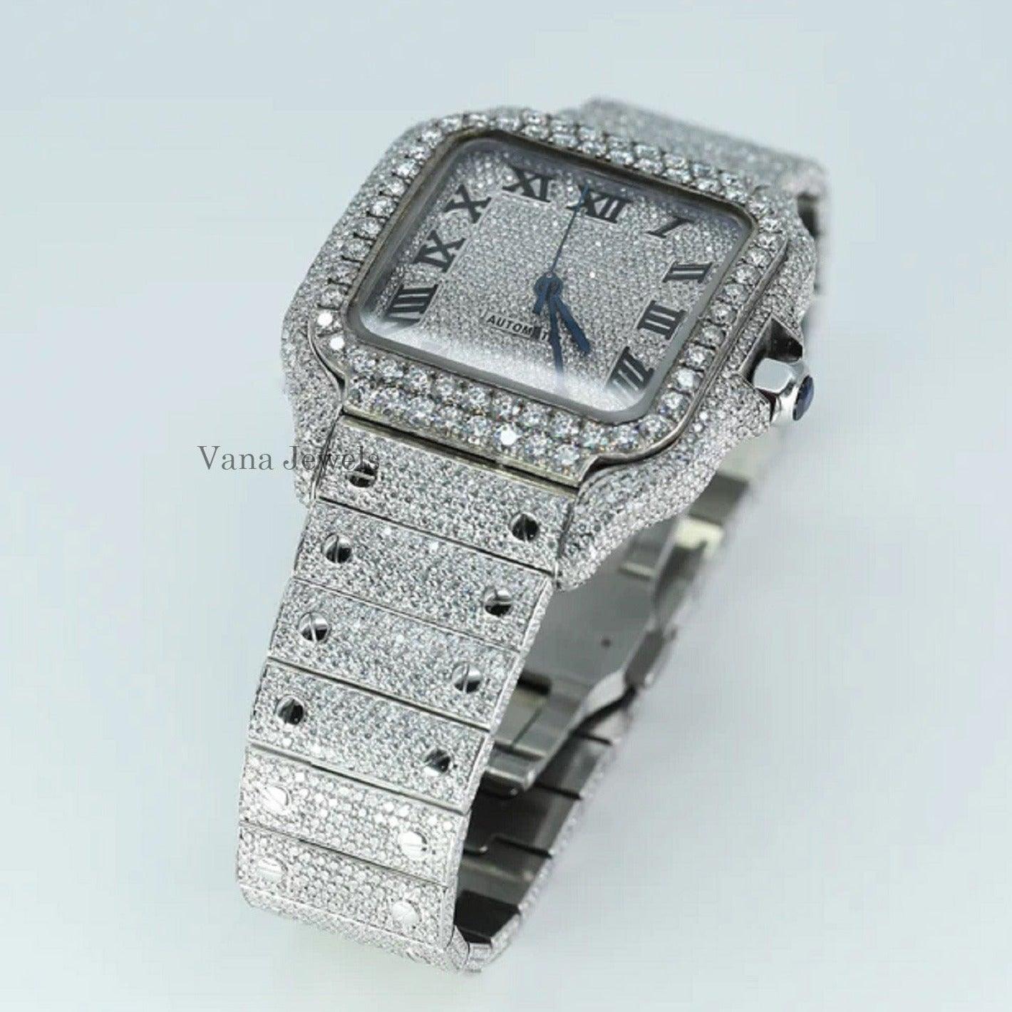 Roman Dial Dazzling VVS Moissanite Diamond Iced Out Watch - Vana Jewels