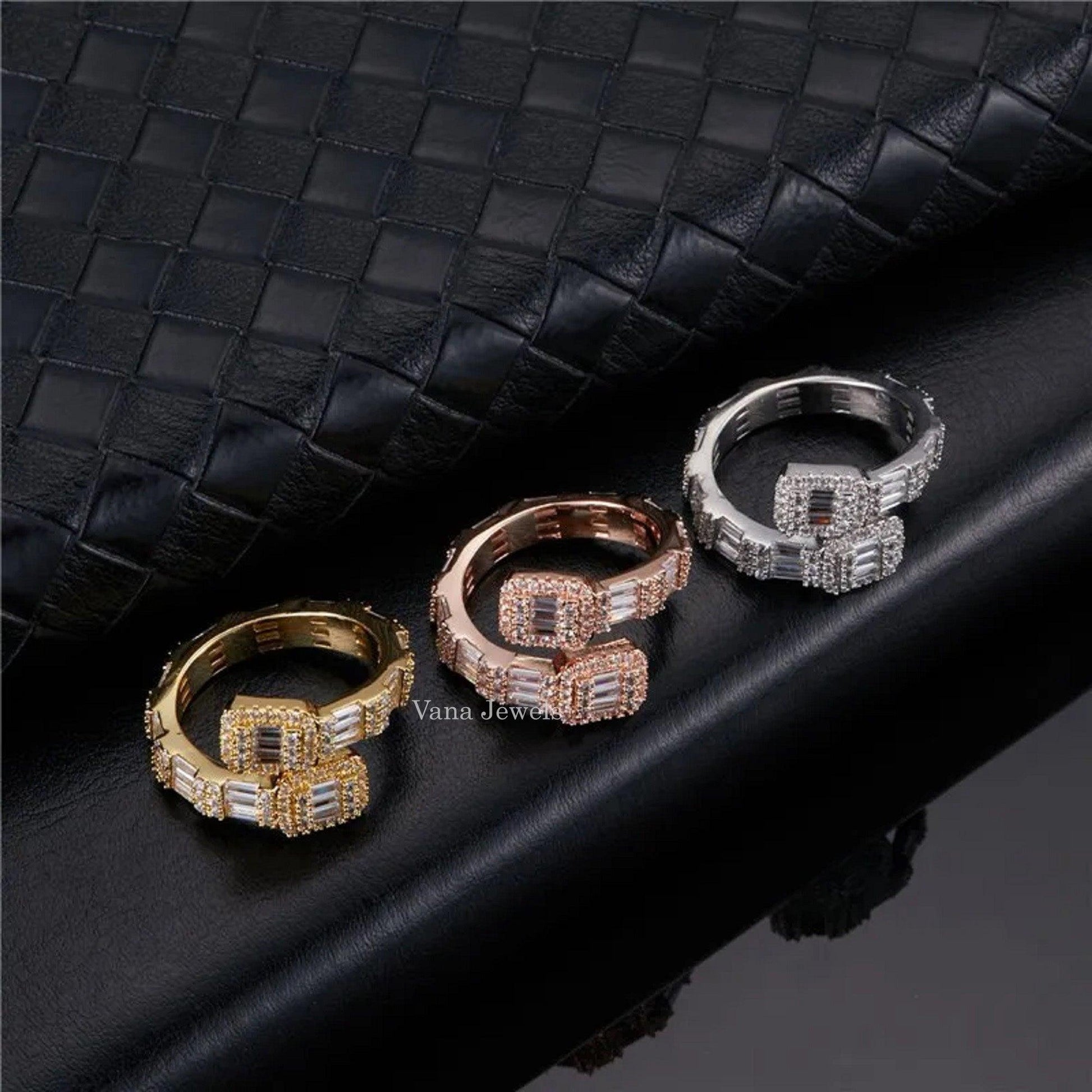 Baguette & Round Cut Iced Out Ring For Rappers - Vana Jewels