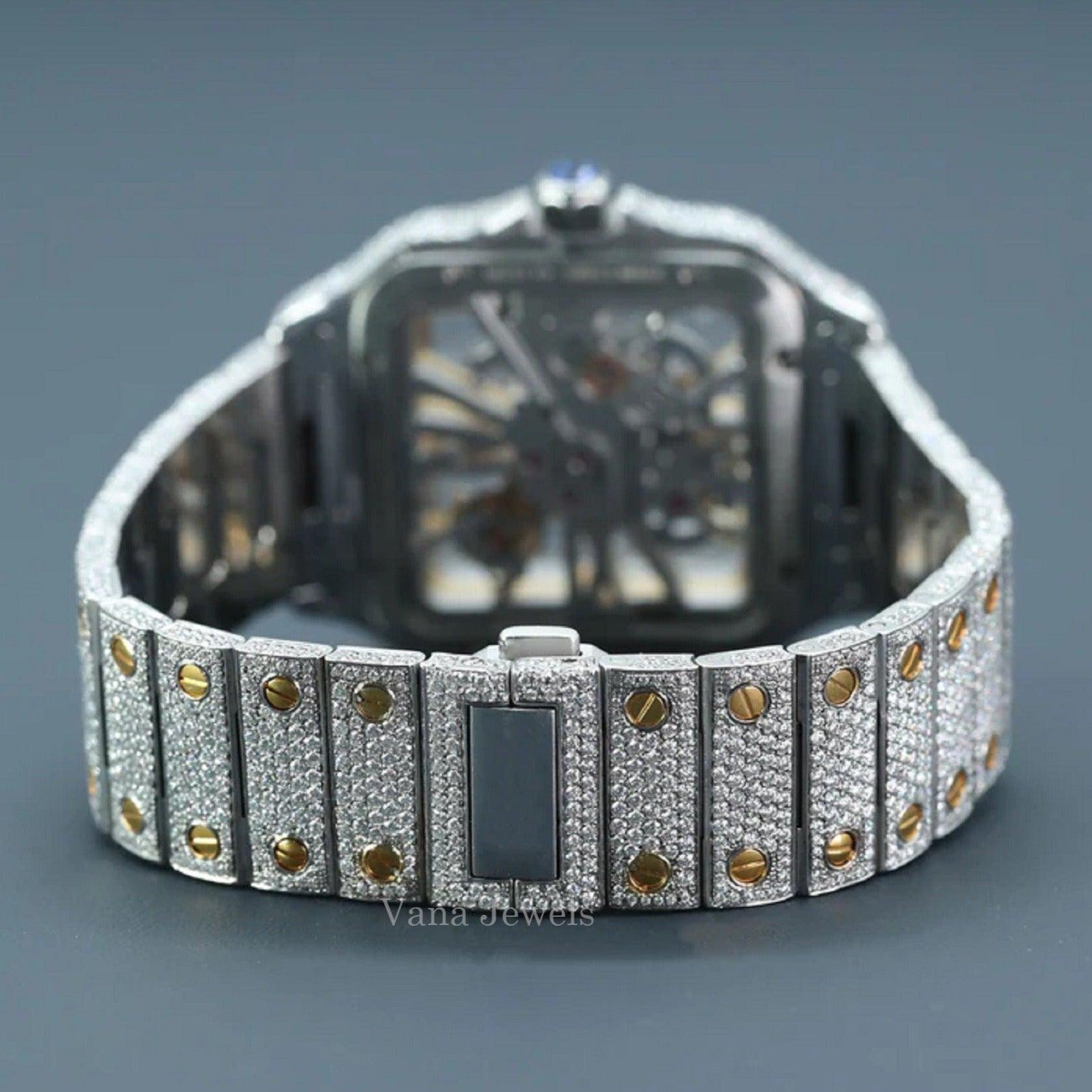 Customized Yellow Gold Two-Tone VVS Moissanite Diamond Watch - Vana Jewels