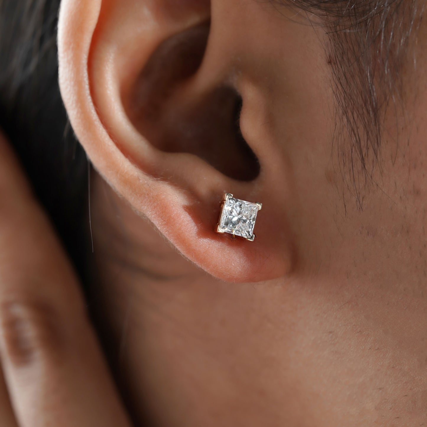 Princess Cut Lab Grown Diamond Stud Earrings Classic Four Prong Setting