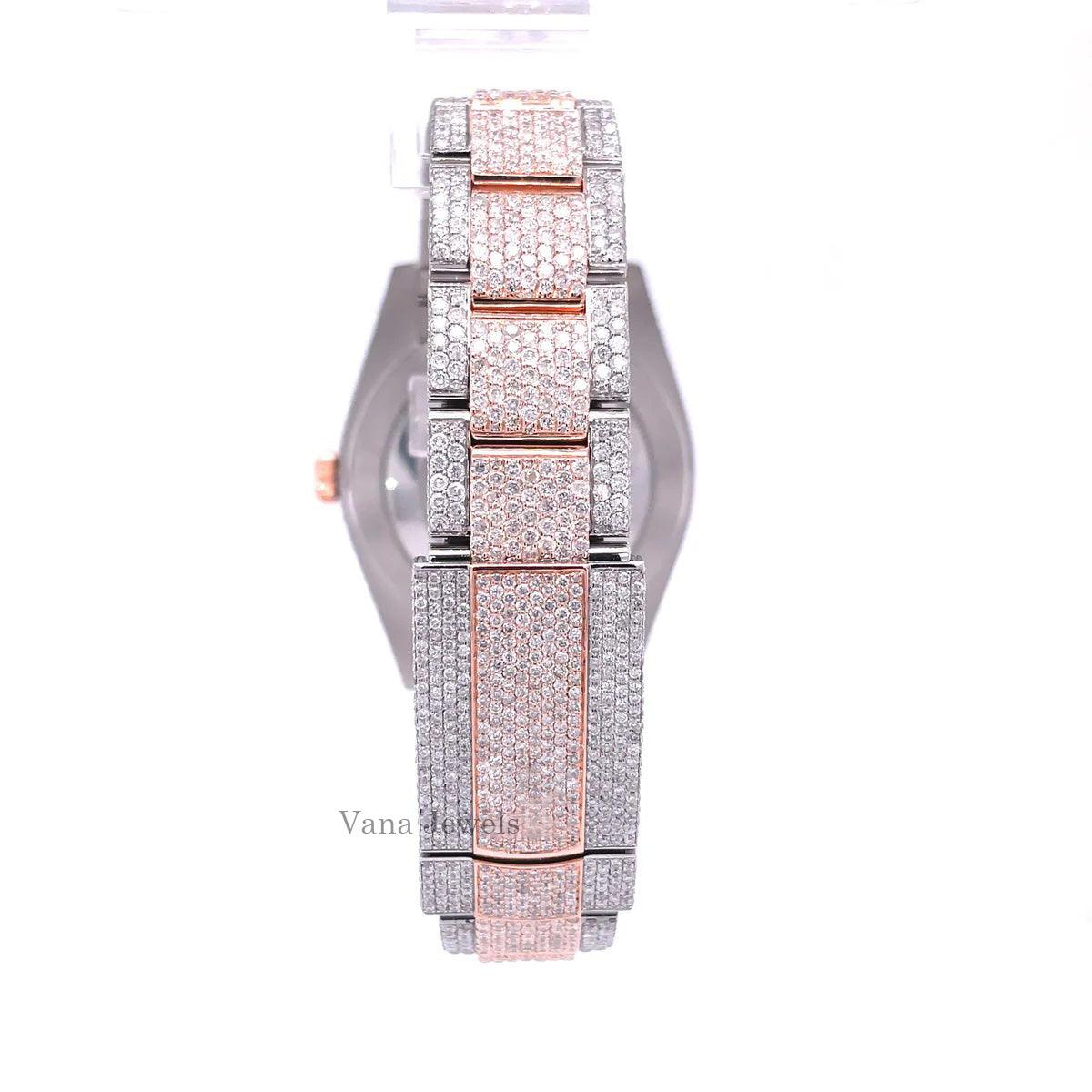 Rose Gold Two-Tone Arabic Dial Full Iced Out Watch - Vana Jewels