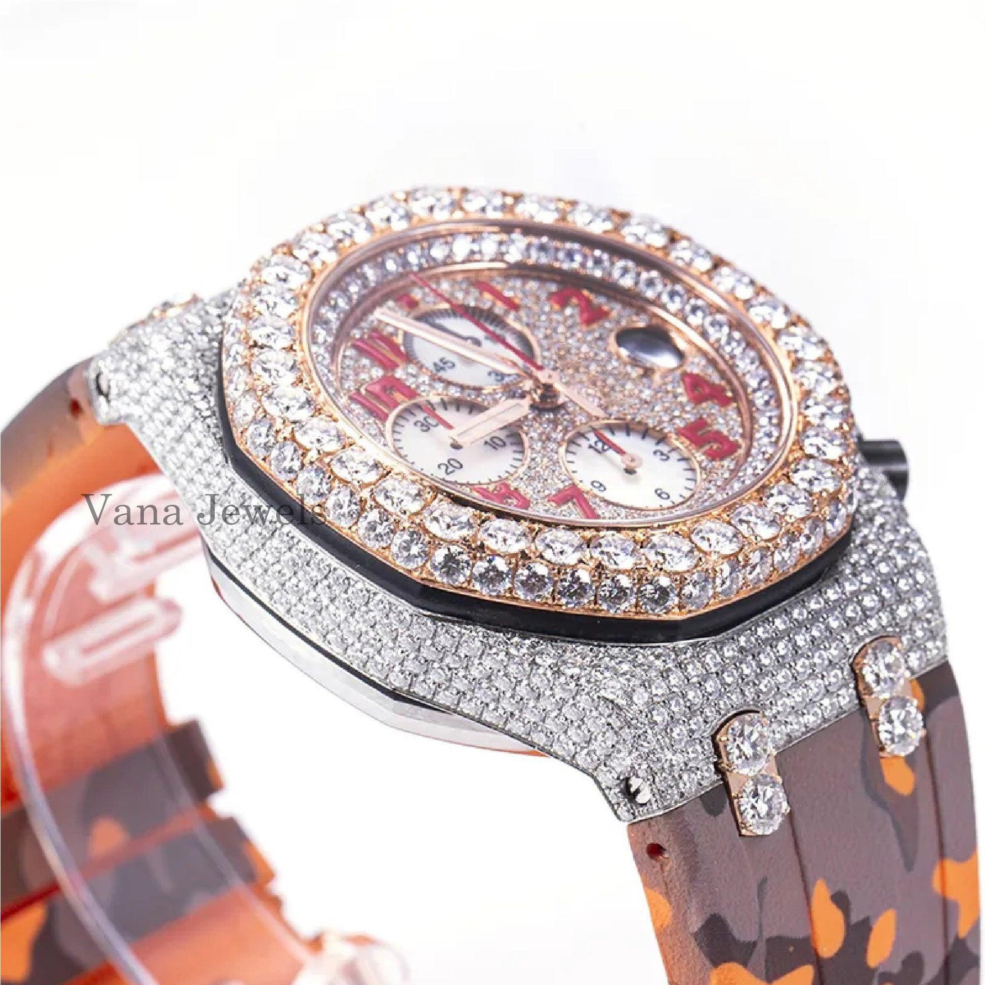 VVS Moissanite Diamond-Studded Rubber Belt Watch - Vana Jewels