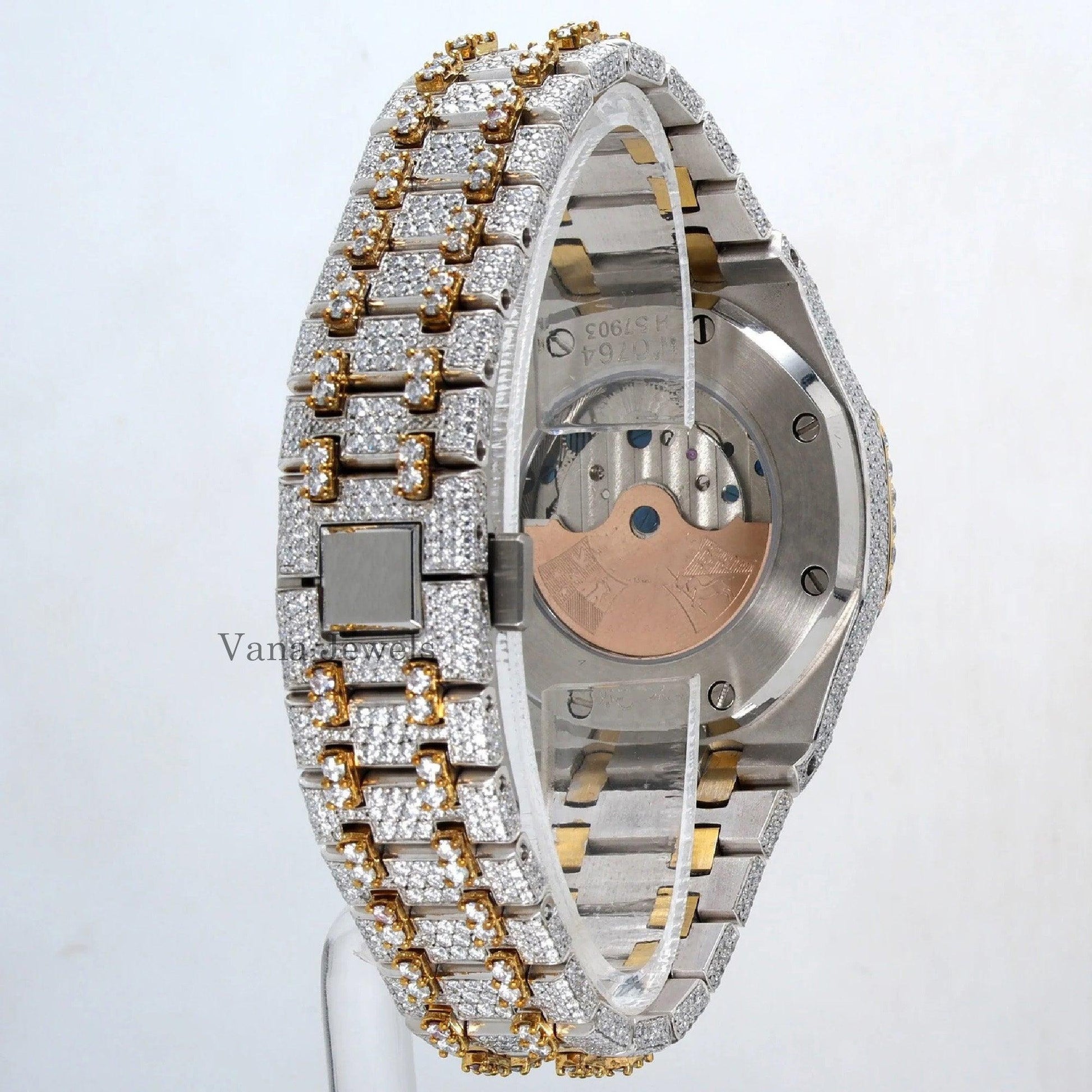 Iced Out Two-Tone Yellow Gold Automatic Diamond Watch - Vana Jewels